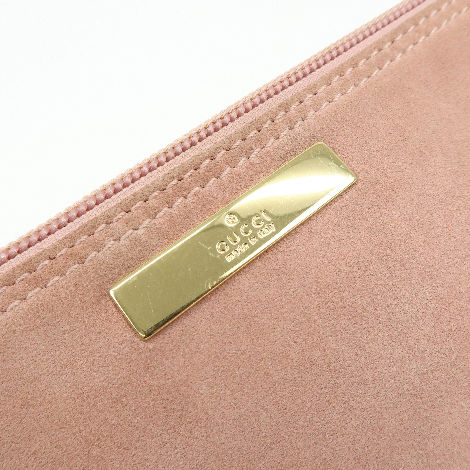 GUCCI Boat Bag Suede Leather Accessory Pouch Hand Bag Pink 039.1103