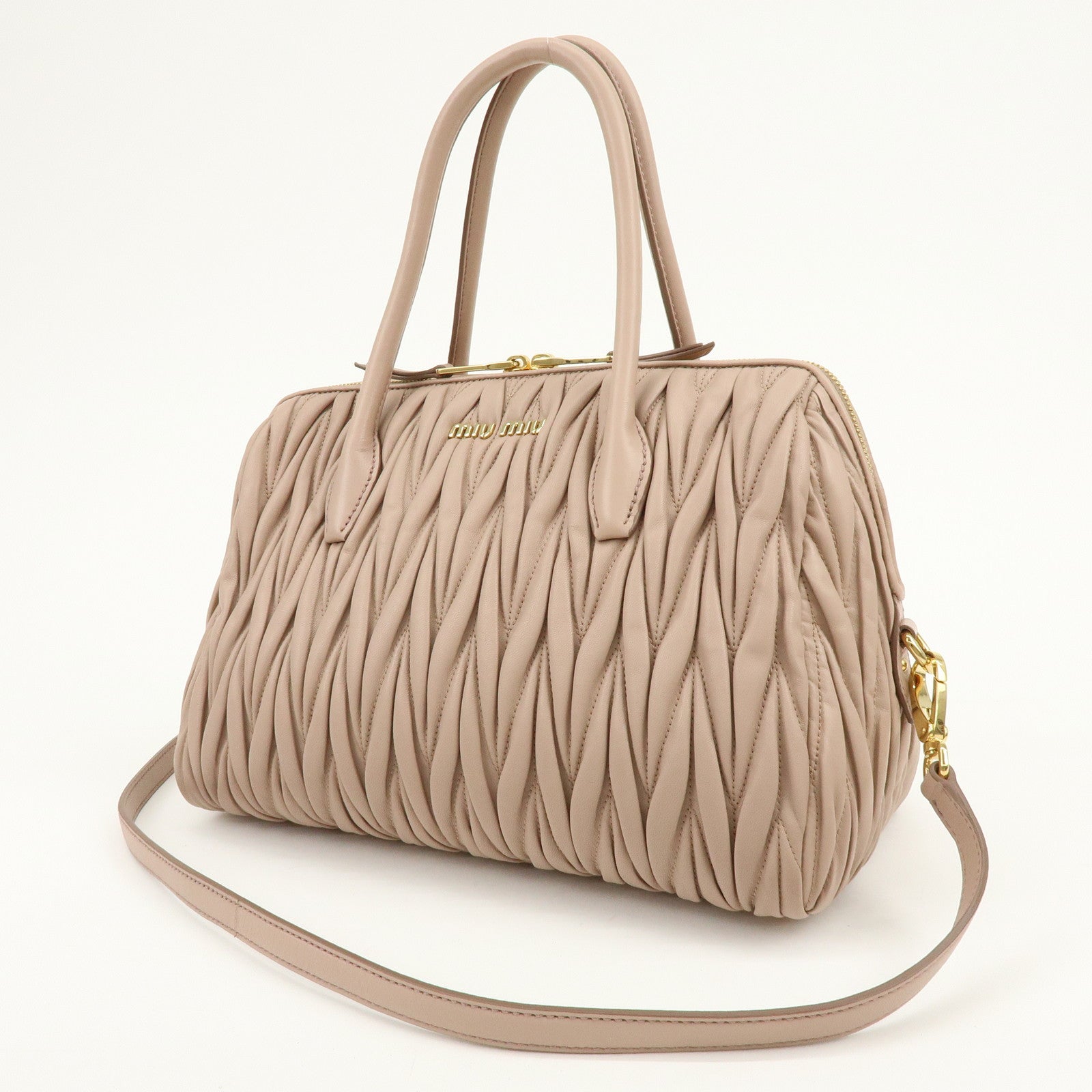 MIU MIU Matelasse Nappa Leather 2Way Hand Shoulder Bag Pink RLN059