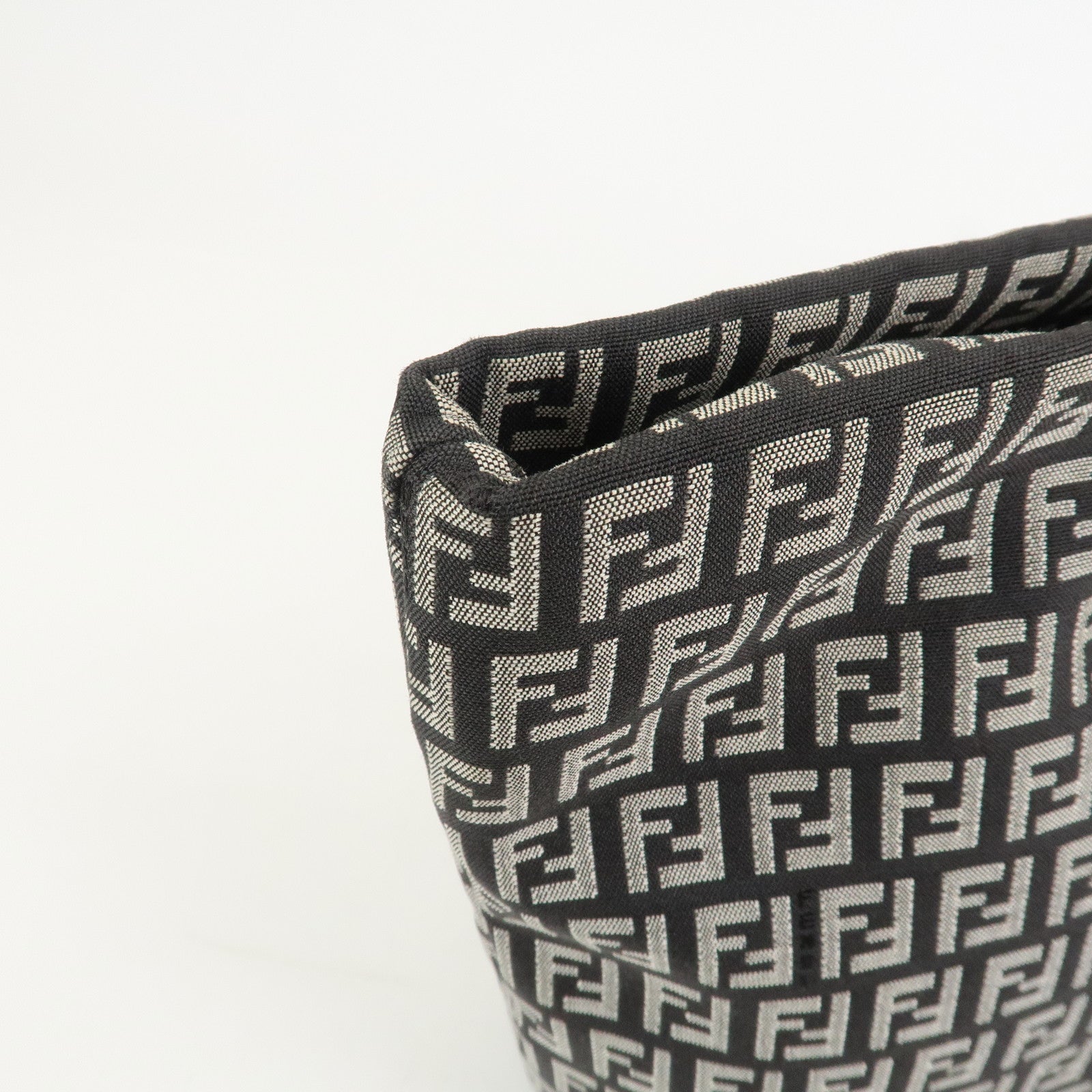 FENDI Zucchino Canvas Leather Tote Shoulder Bag Black Pink 8BH025