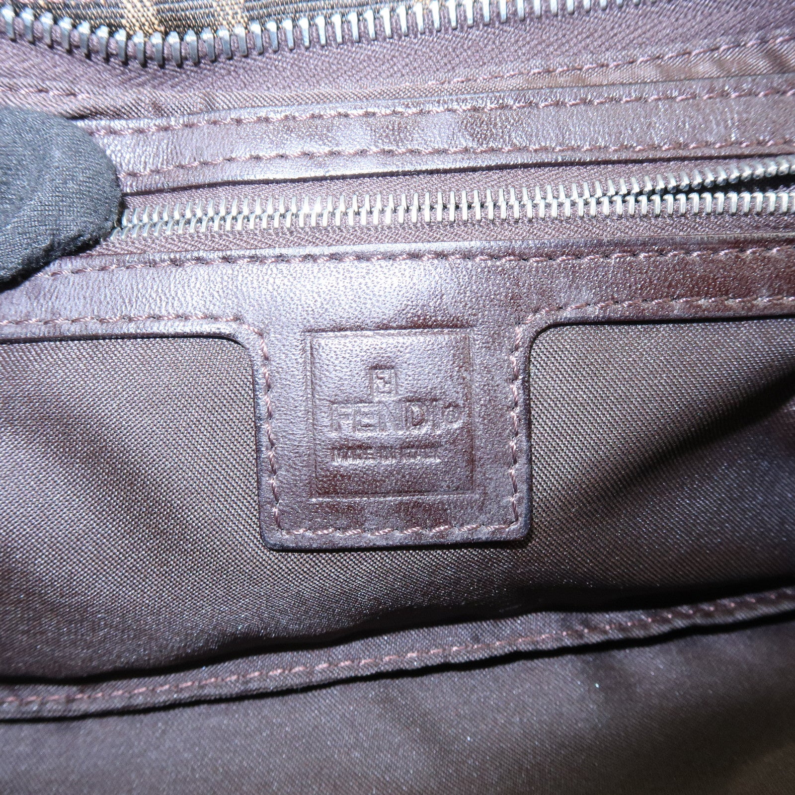 FENDI Zucca Canvas Leather Shoulder Bag Hand Bag Brown Black