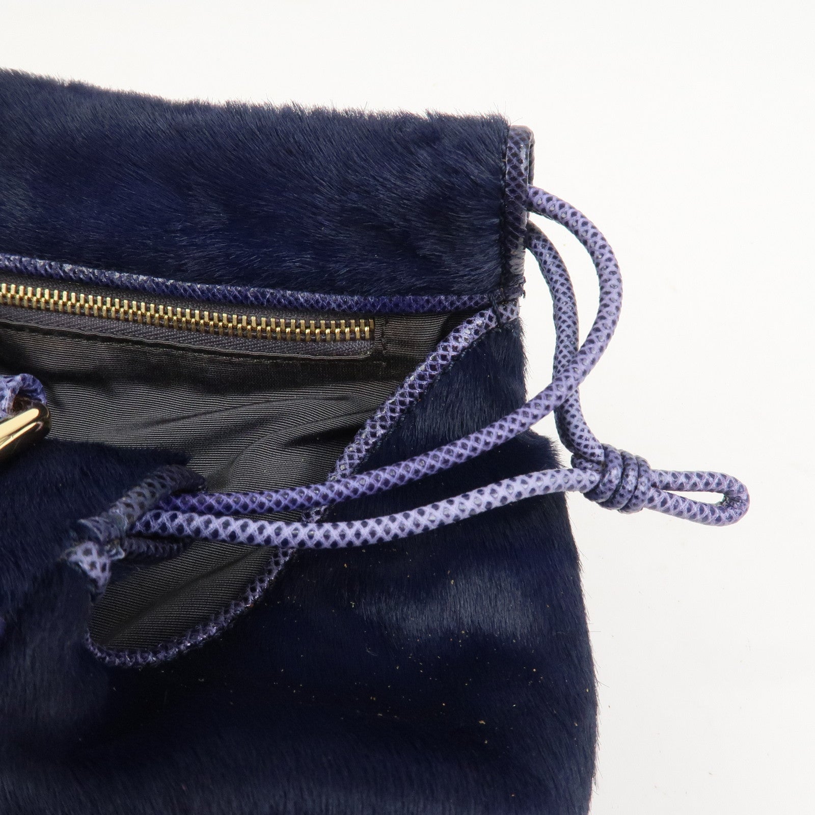 LOEWE Logo Unborn Calf Leather Hand Bag Charm Shoulder Bag Navy