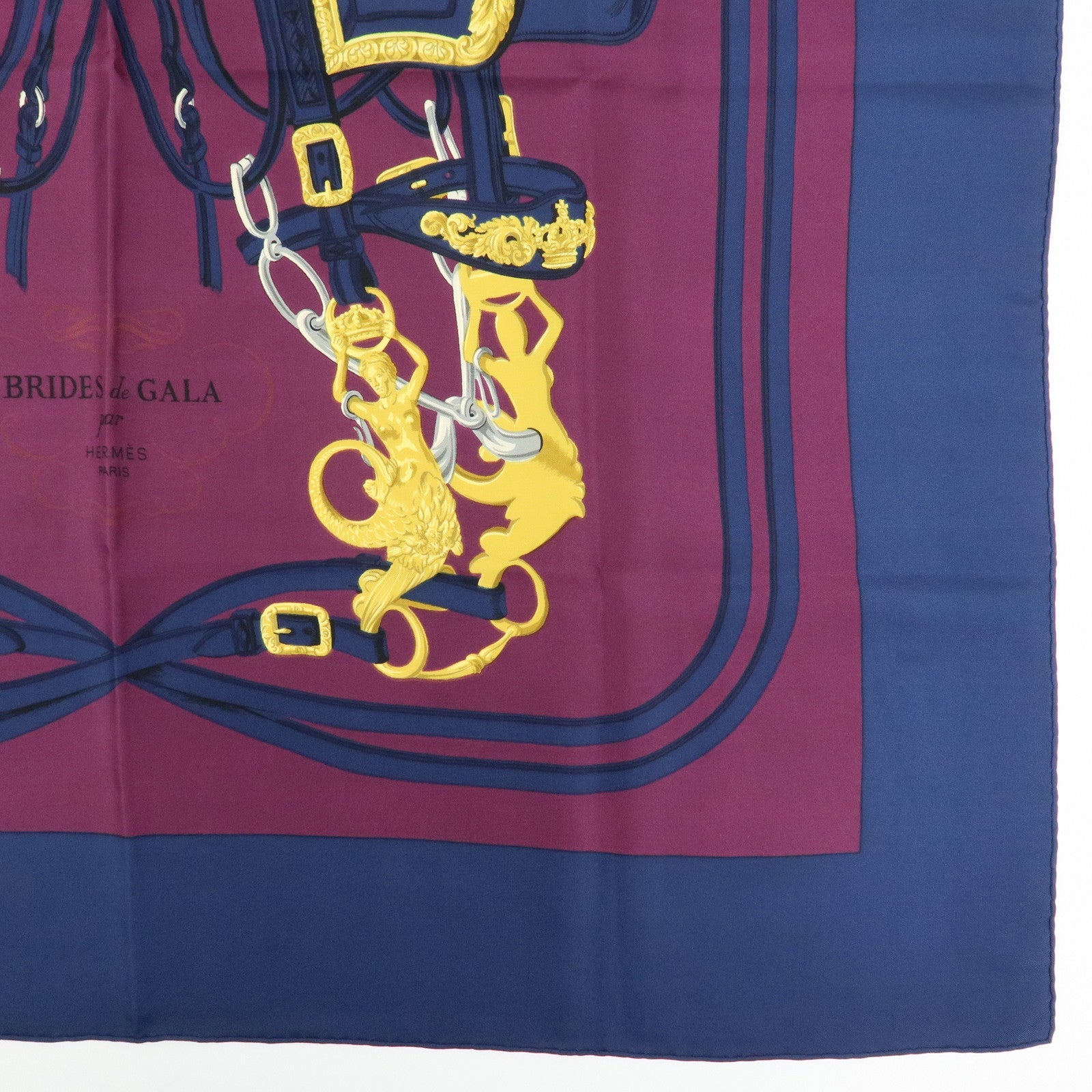HERMES Carre 90 Silk 100% Scarf BRIDES DE GALA Navy Purple