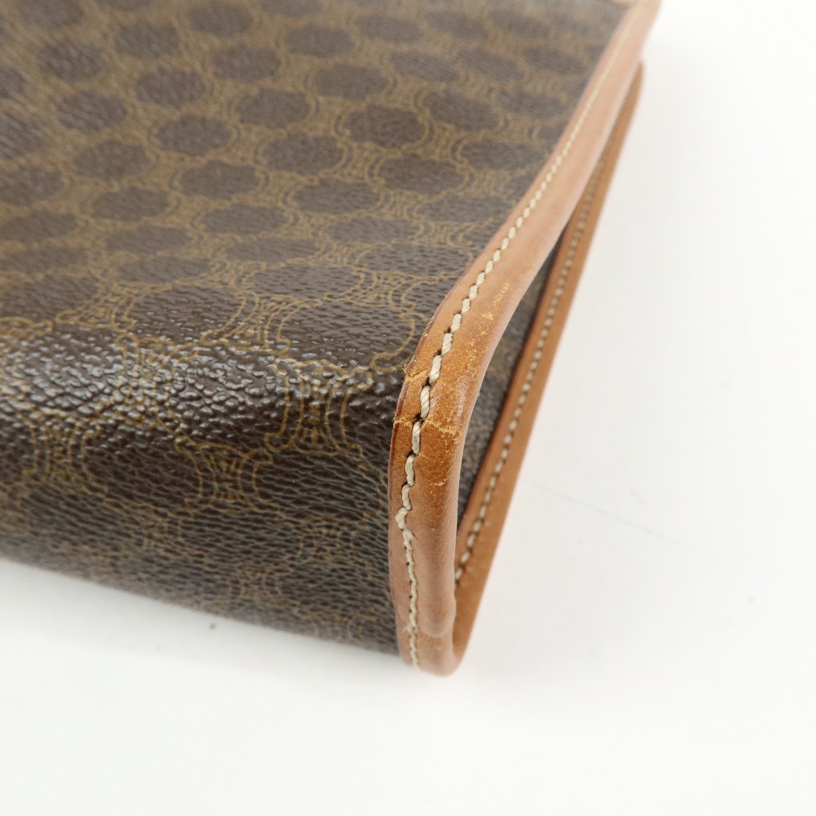 CELINE Macadam PVC Coated Canvas Leather Clutch Bag Pouch Brown