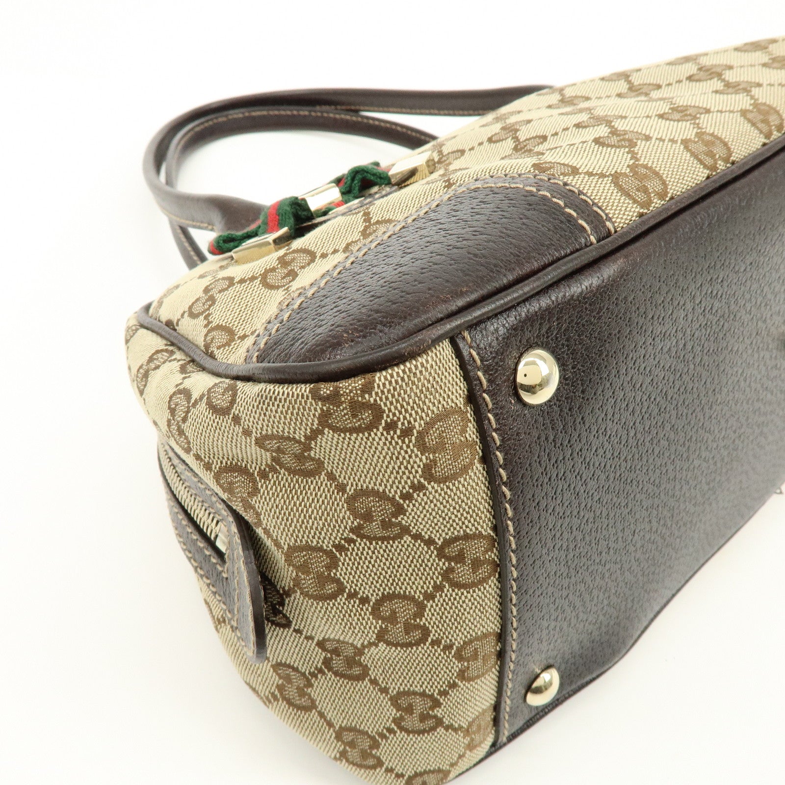 GUCCI Princy Sherry GG Canvas Leather Boston Bag Brown 161720