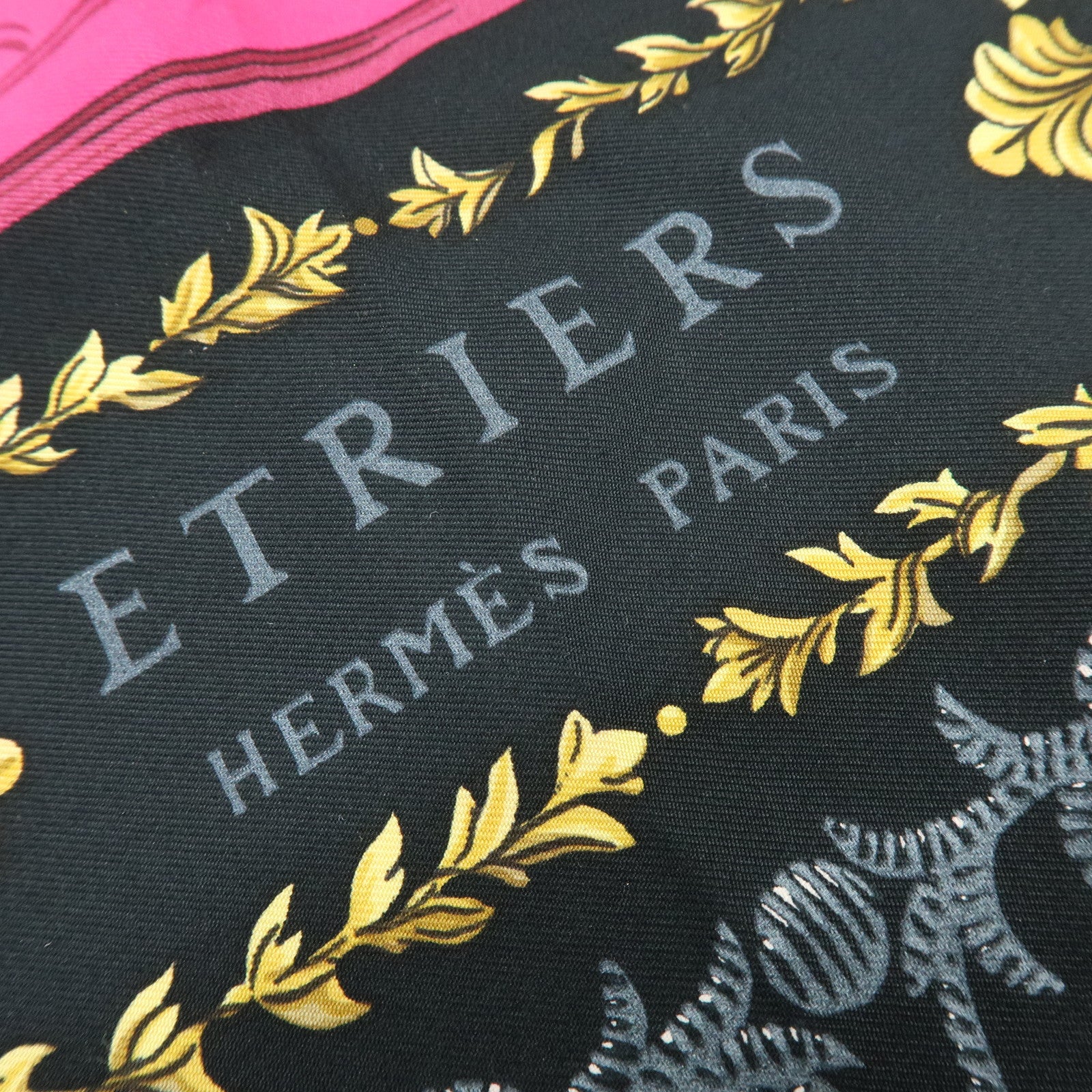 HERMES Carre 90 Silk 100% Scarf ETRIERS Stirrup Print Black Pink