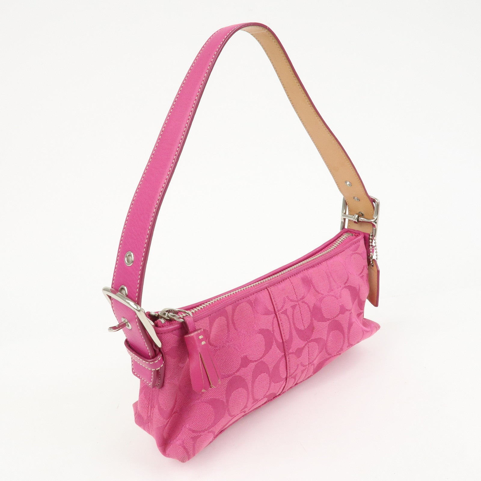 COACH Signature Logo Canvas Leather Shoulder Bag Hand Bag Pink