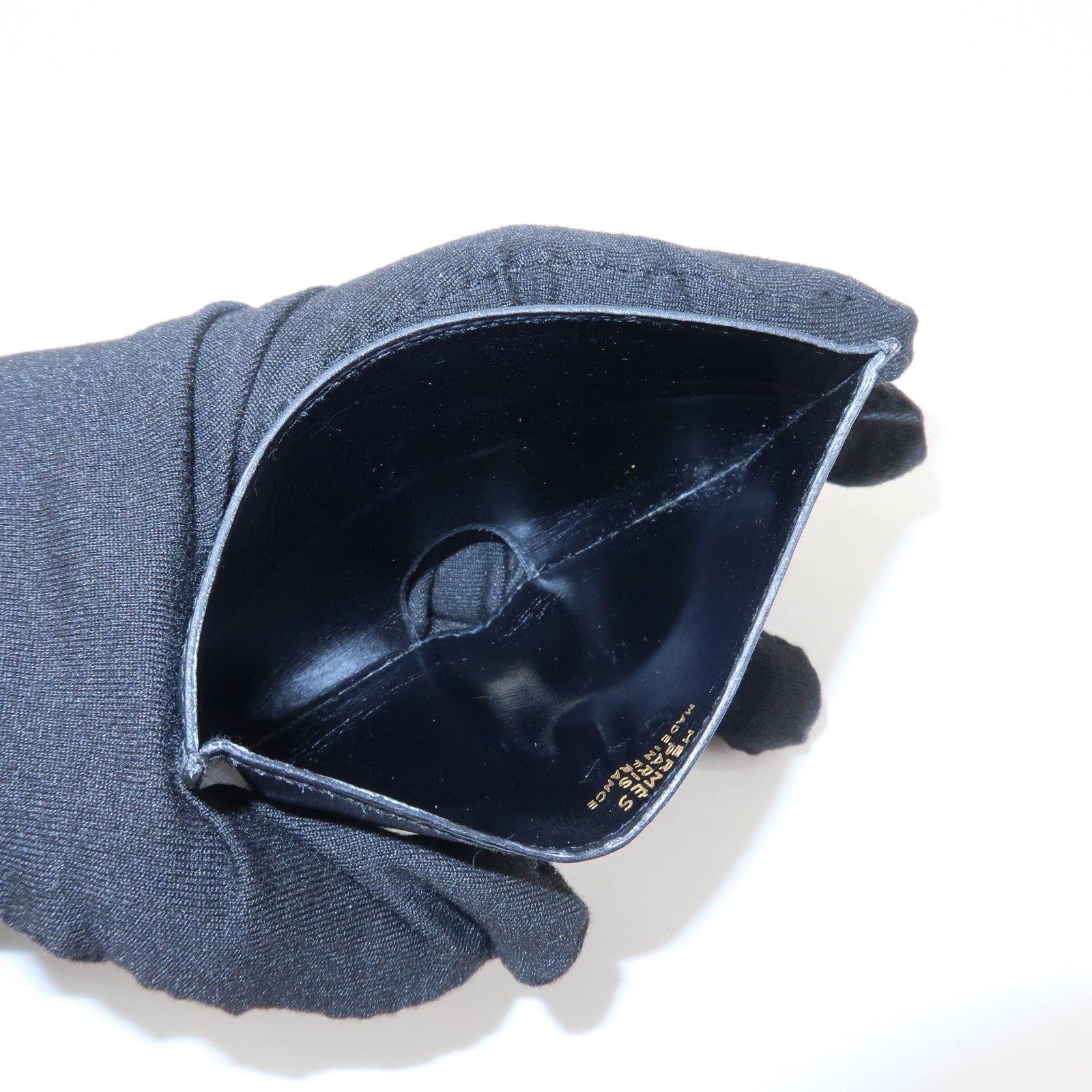 HERMES Leather □T Stamped Card Case Balck Gold Used