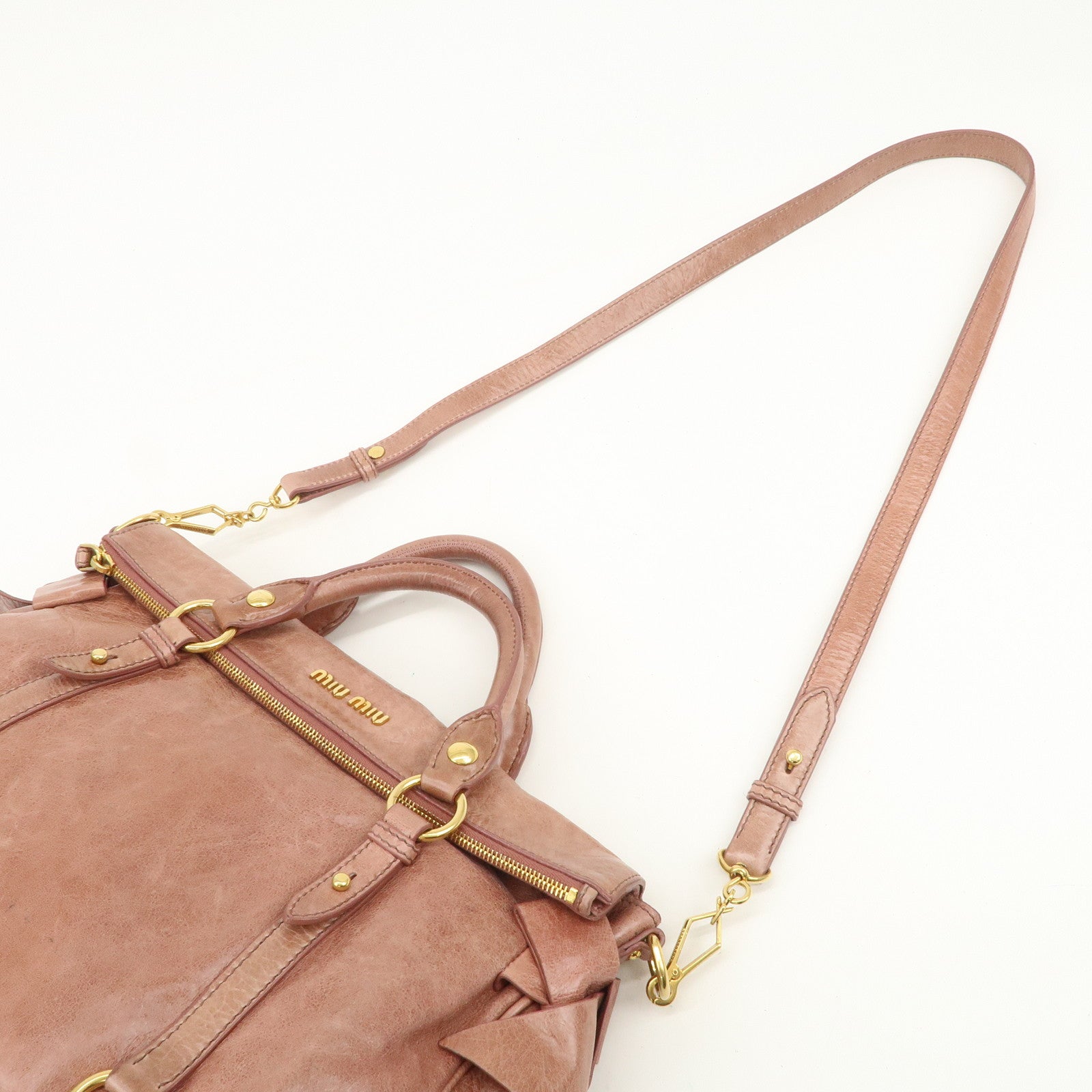 MIU MIU Logo Leather Ribbon 2Way Bag Shouler Bag Hand Bag RT0365