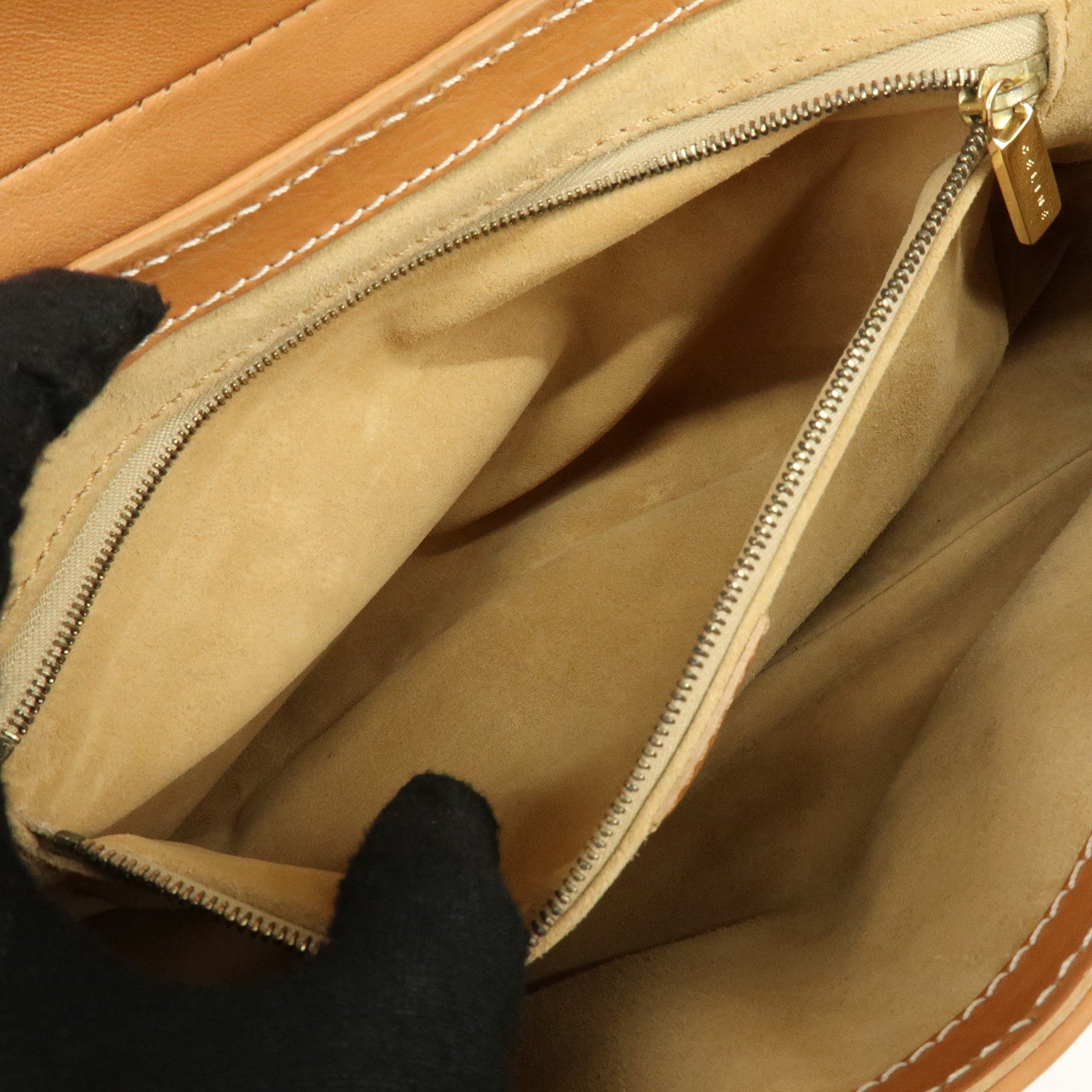 CELINE Chouquette Leather Hand Bag Shoulder Bag Camel