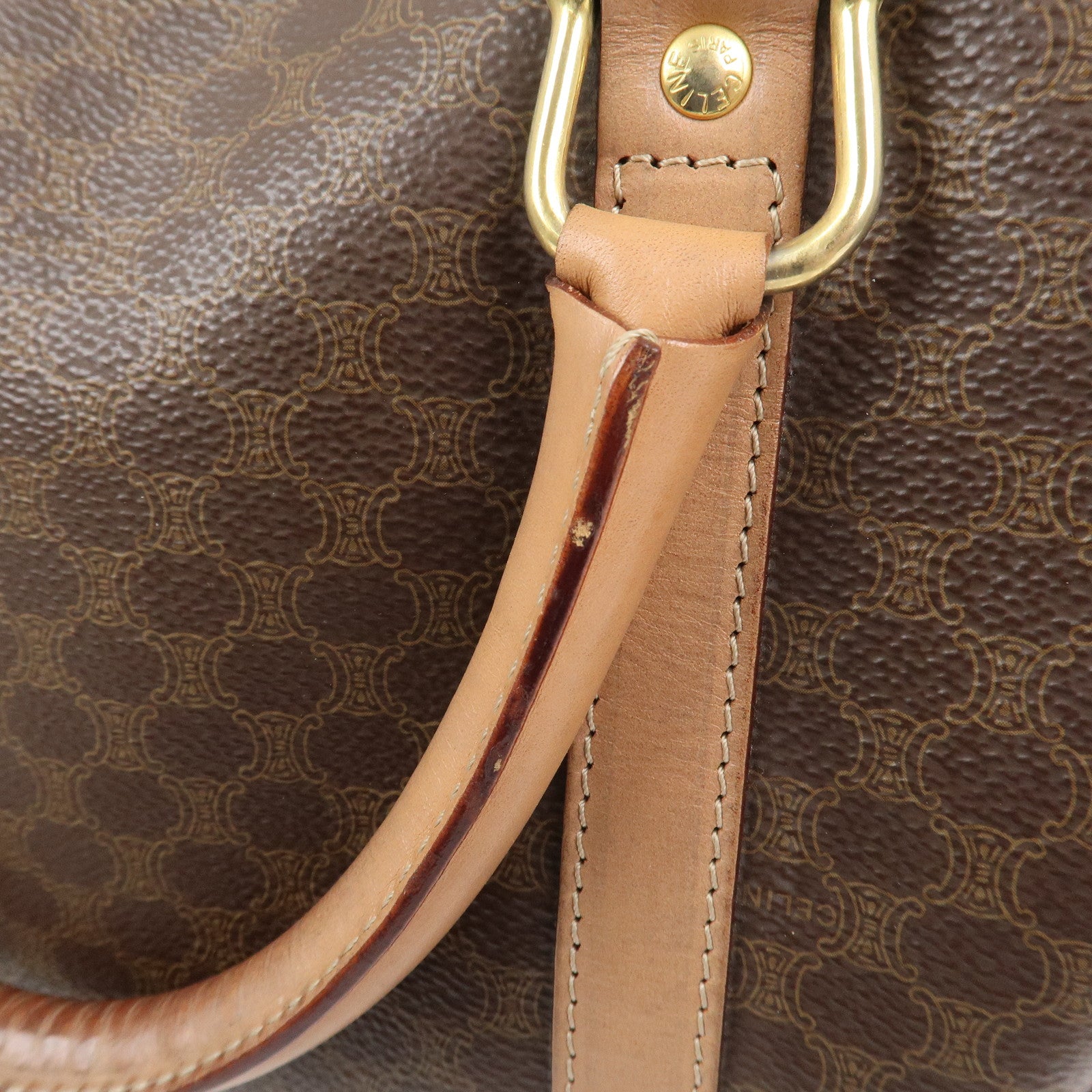 CELINE Macadam PVC Leather Boston Bag Hand Bag Brown