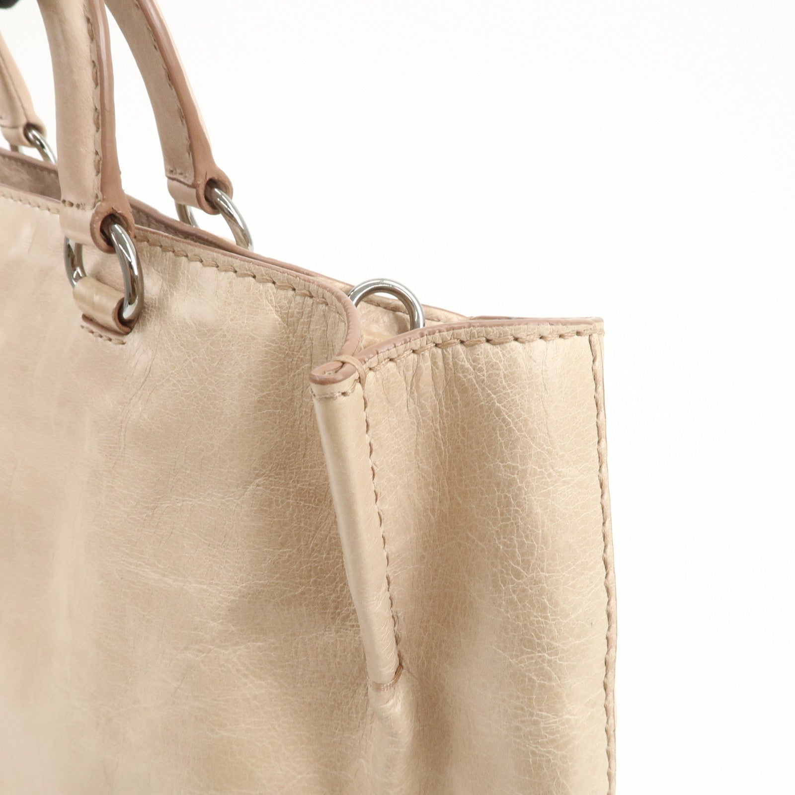 PRADA Triangle Logo Leather 2Way Hand Bag Shoulder Bag Beige BR4617
