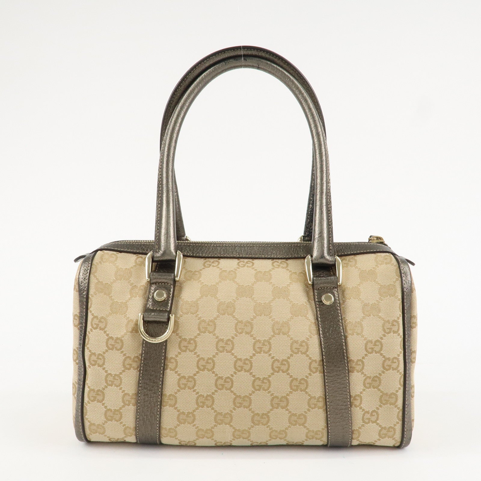 GUCCI Abbey GG Canvas Leather Mini Boston Bag Beige Silver 130942 Used