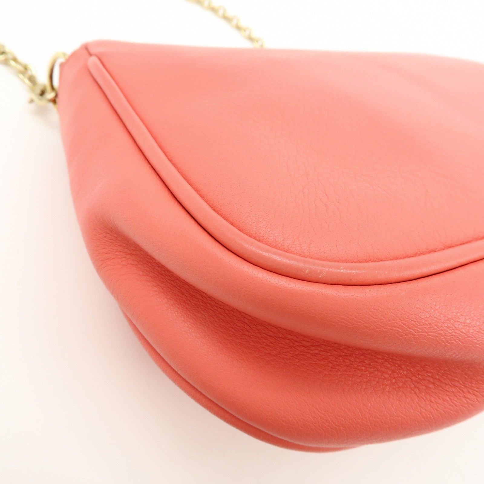 FENDI Leather Chain Shoulder Bag Purse Crossbody Bag Pink 8M0276