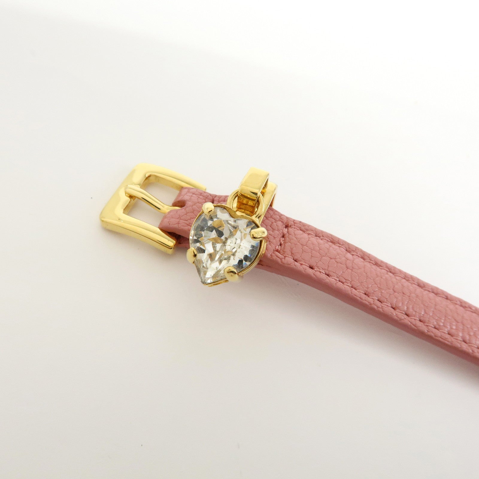 MIU MIU Leather Metal Rhinestone Bracelet Pink Gold 5IB253