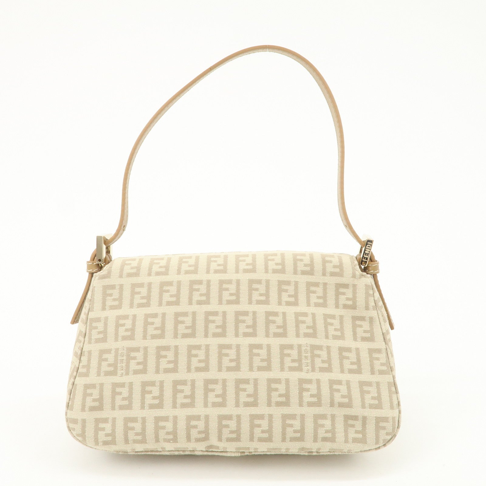 FENDI Mini Mamma Baguette Zucchino Canvas Leather Shoulder Bag Beige 8BR180