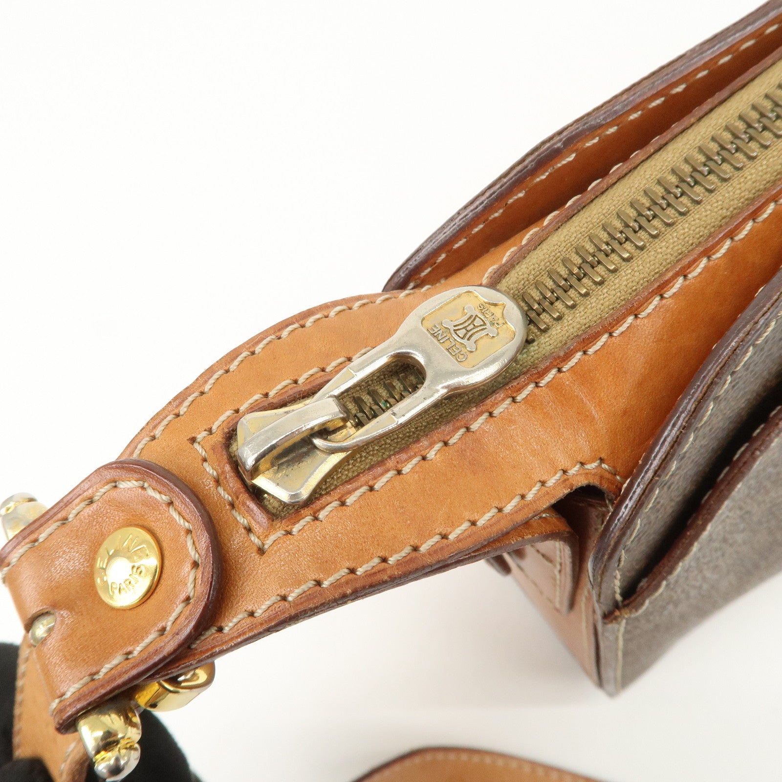 CELINE Macadam Logo PVC Leather Shoulder Bag Brown Gold