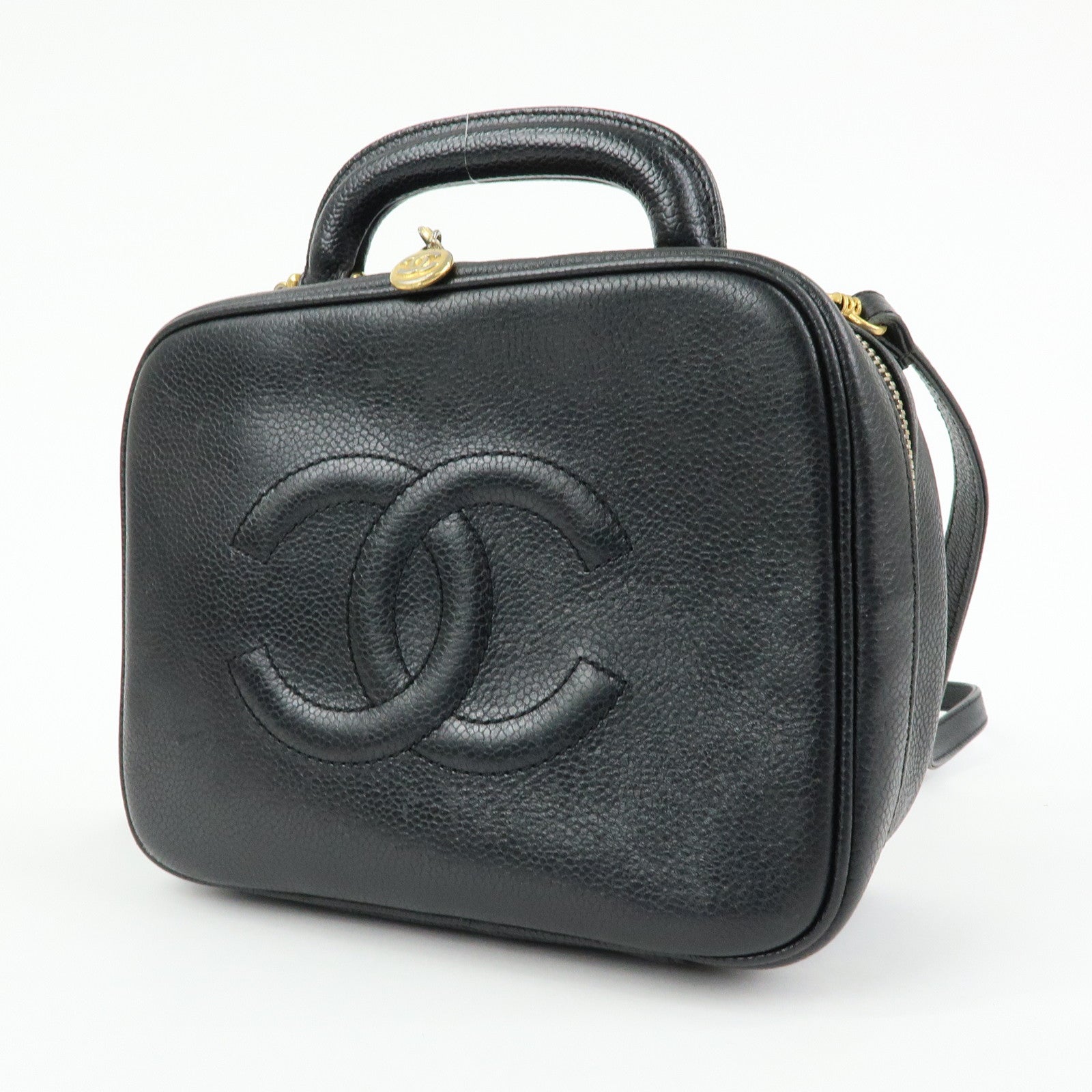 CHANEL COCO Mark Caviarskin 2Way Bag Cosmetic Bag Black A07061
