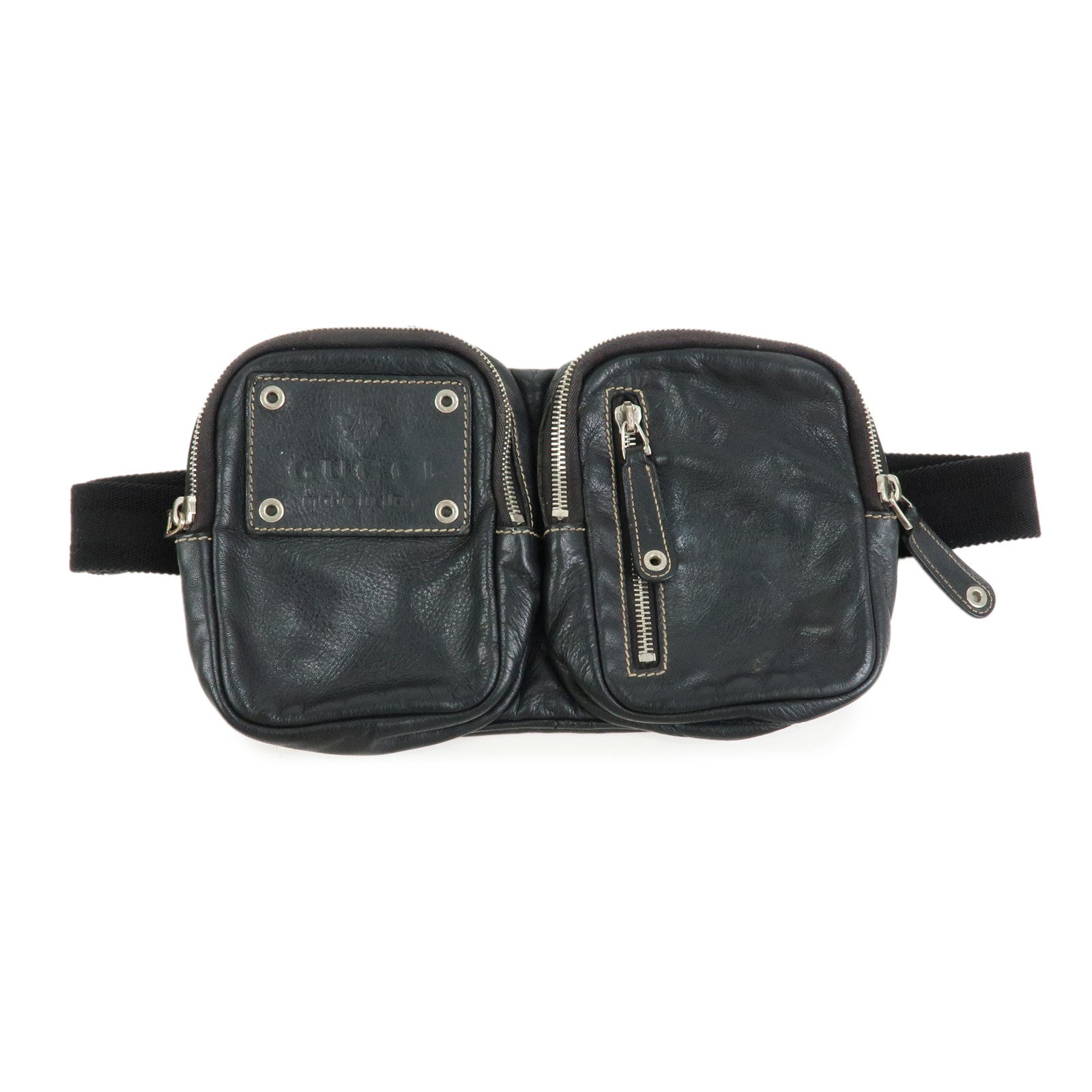 GUCCI Leather Waist Pouch Body Bag Crossbody Bag Black 201846