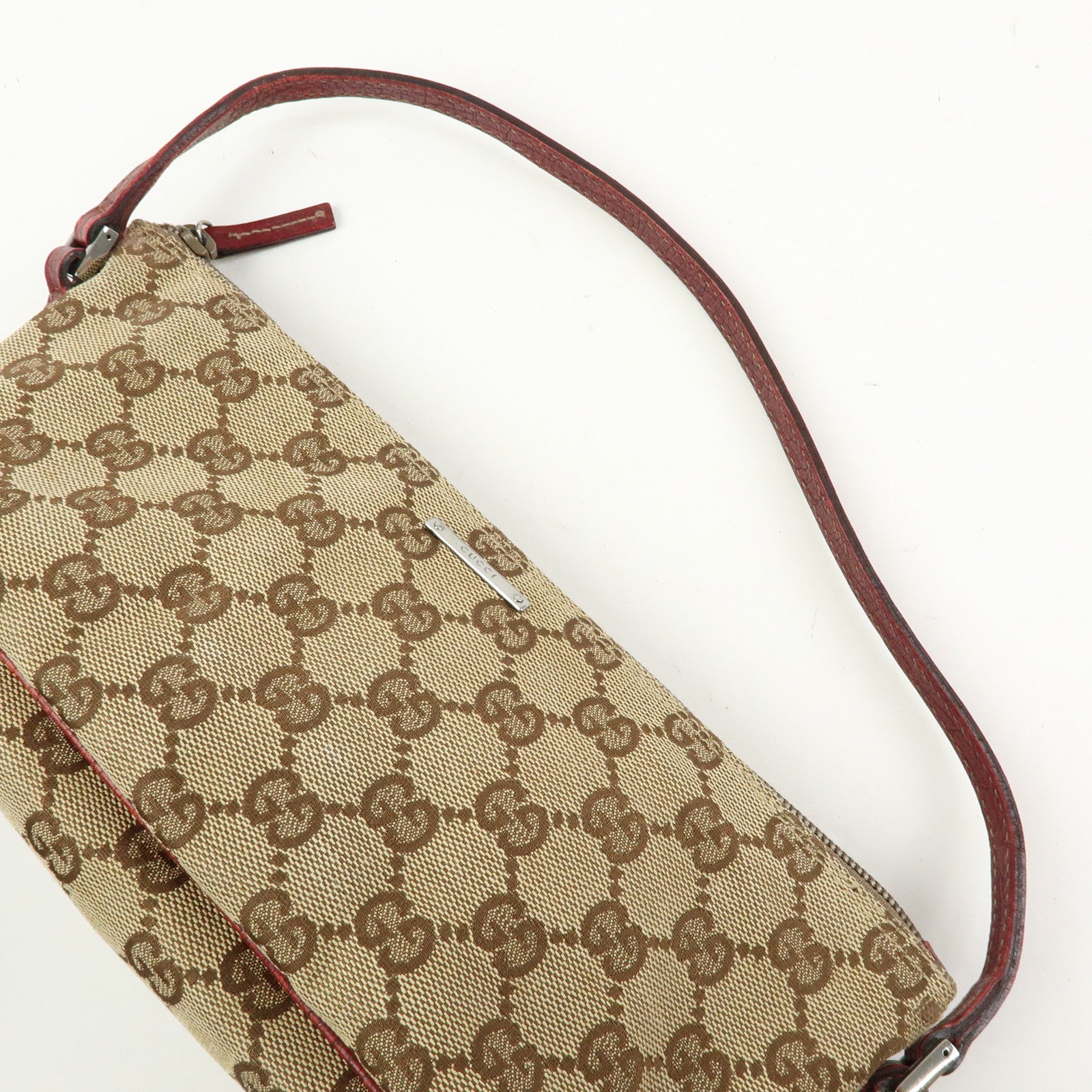 GUCCI Boat Bag GG Canvas Leather Hand Bag Accessory Pouch 07198