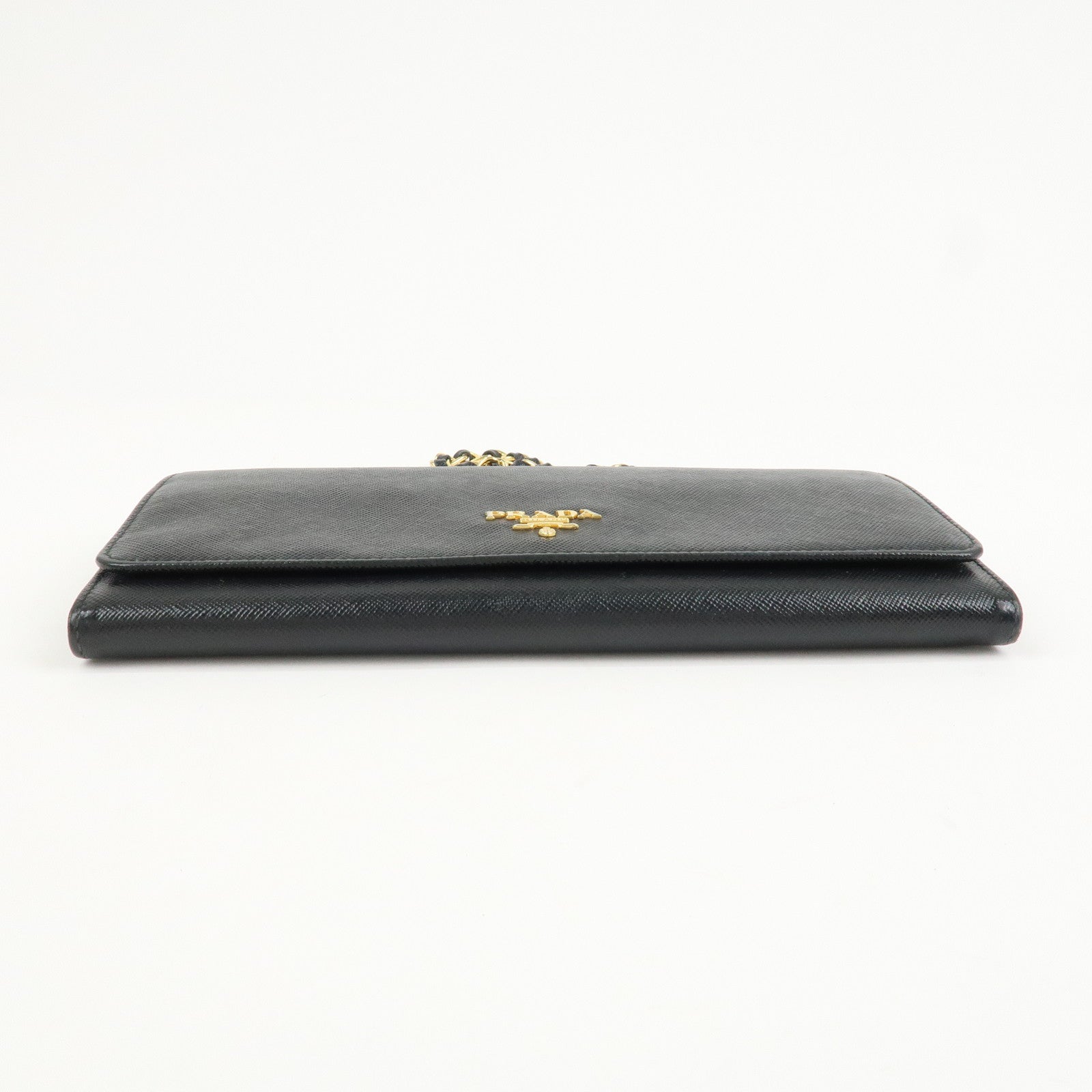 PRADA Logo Leather Chain Wallet WOC Shoulder Wallet Black 1MT290