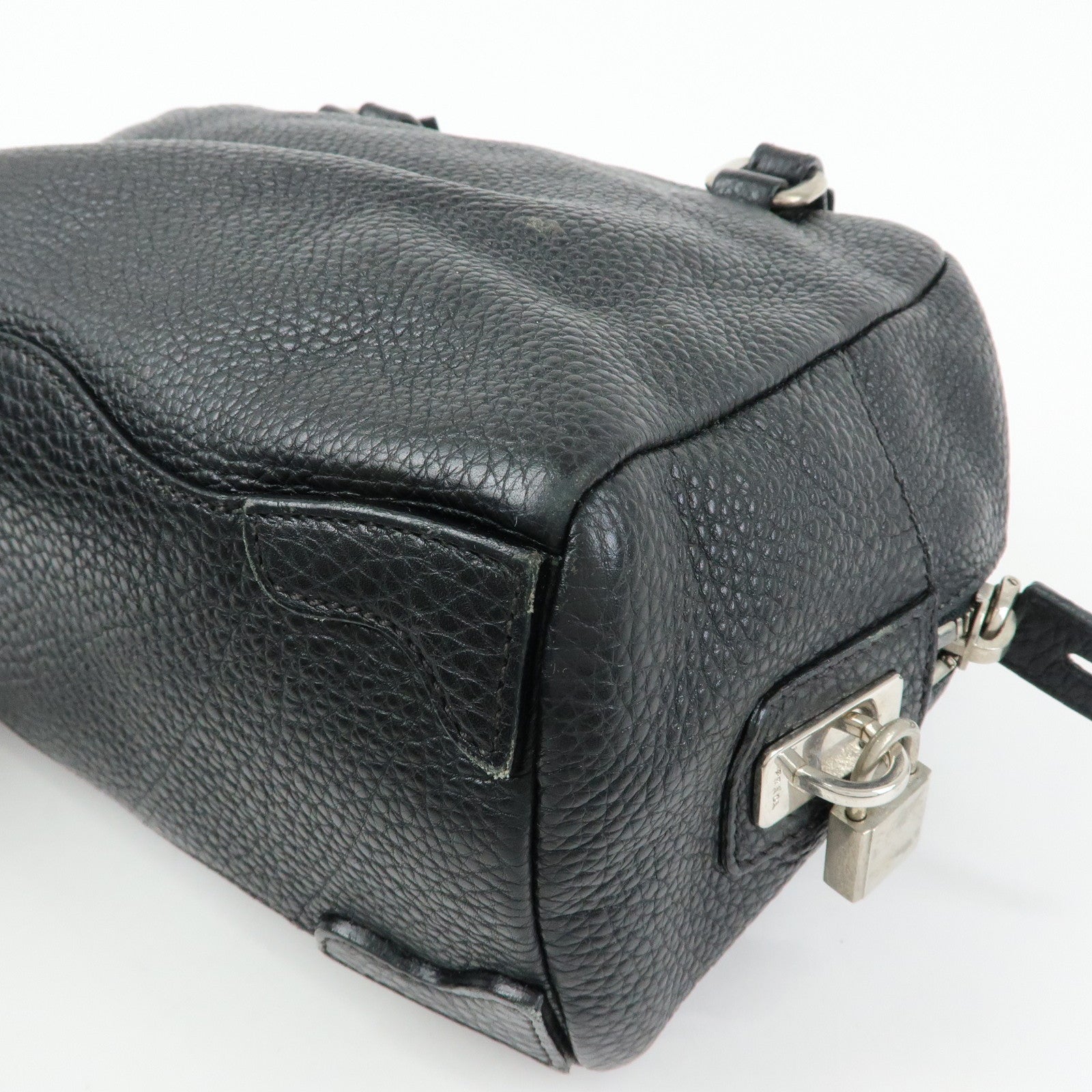 PRADA Logo Leather Shoulder Bag Mini Boston Bag Black