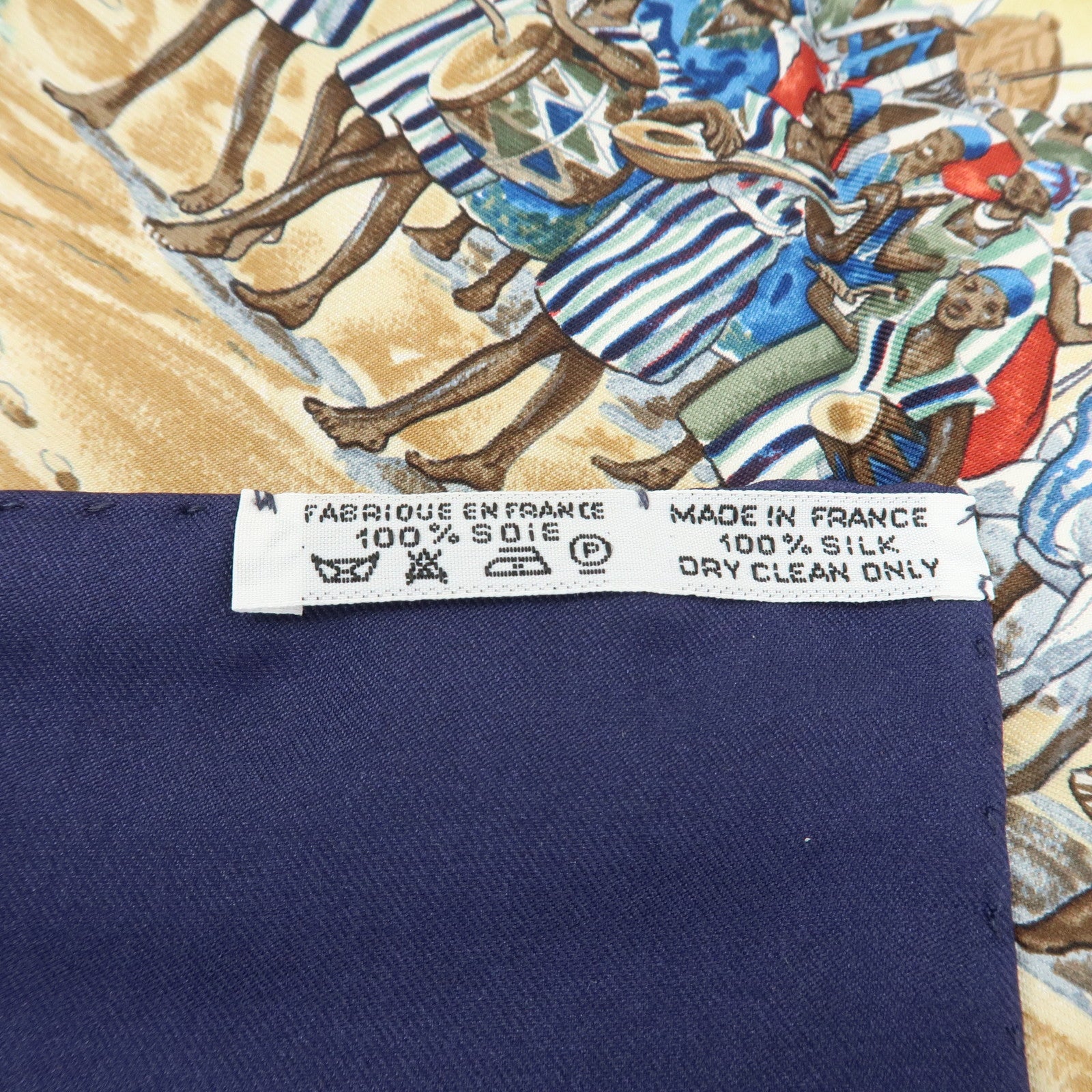 HERMES Carre 90 Silk 100% Scarf CAVALIERS PEULS Blue Yellow