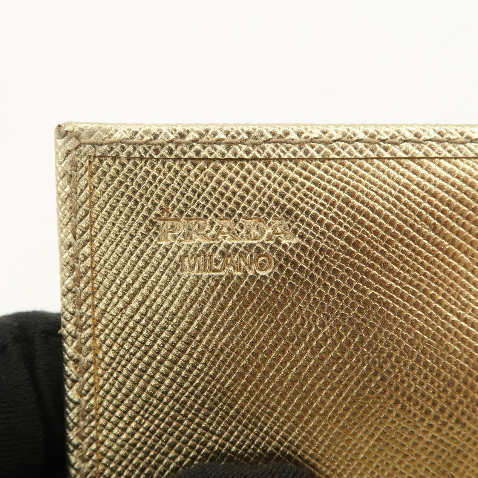 PRADA Triangle Logo Saffiano Leather Card Holder Card Case Gold