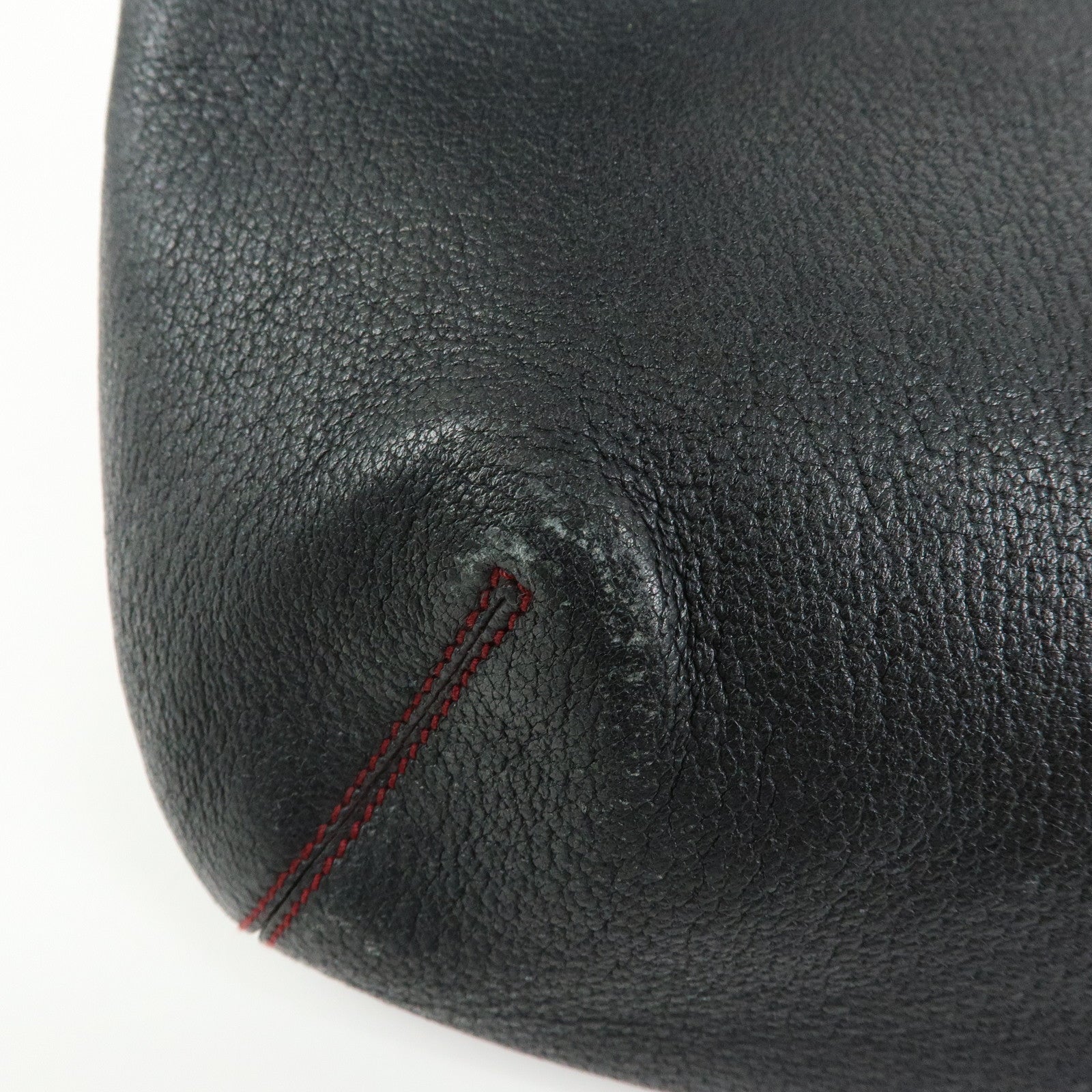 Ferragamo Leather Red Stich Shoulder Bag Hand Bag Black