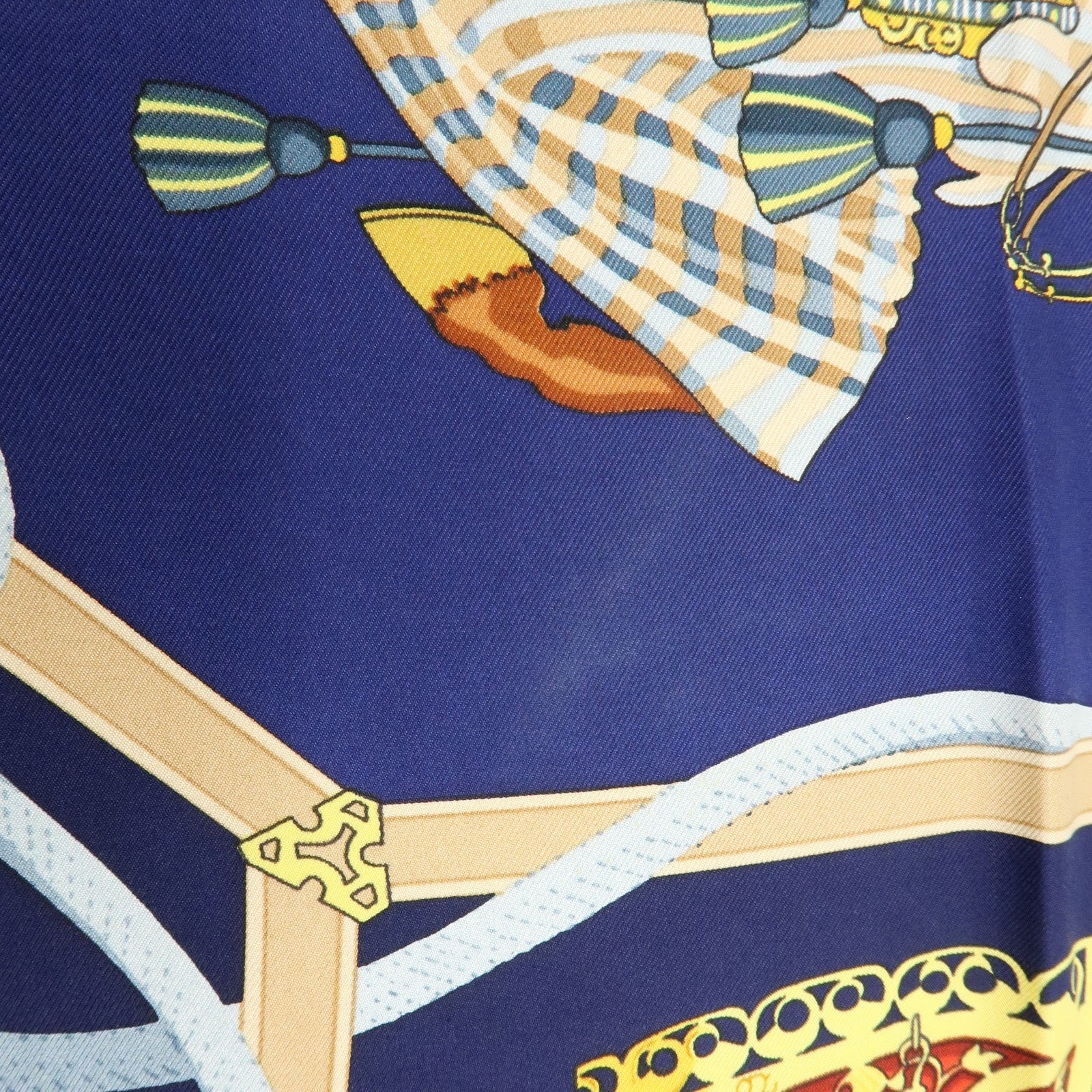HERMES Carre 90 Silk 100% LES MUSEROLLES Scarf Navy