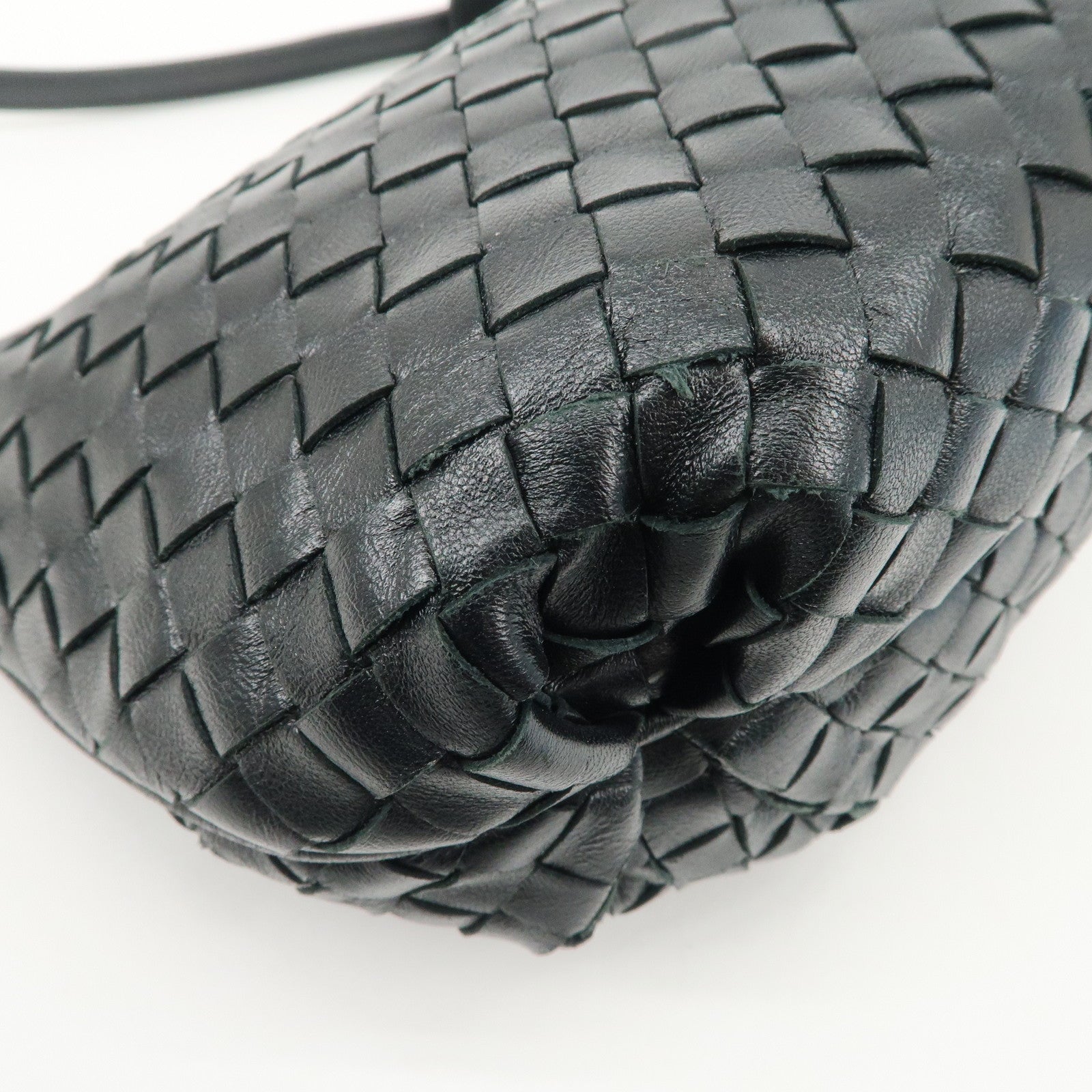 BOTTEGA VENETA Intrecciato Leather Shoulder Bag Black 217981 Used