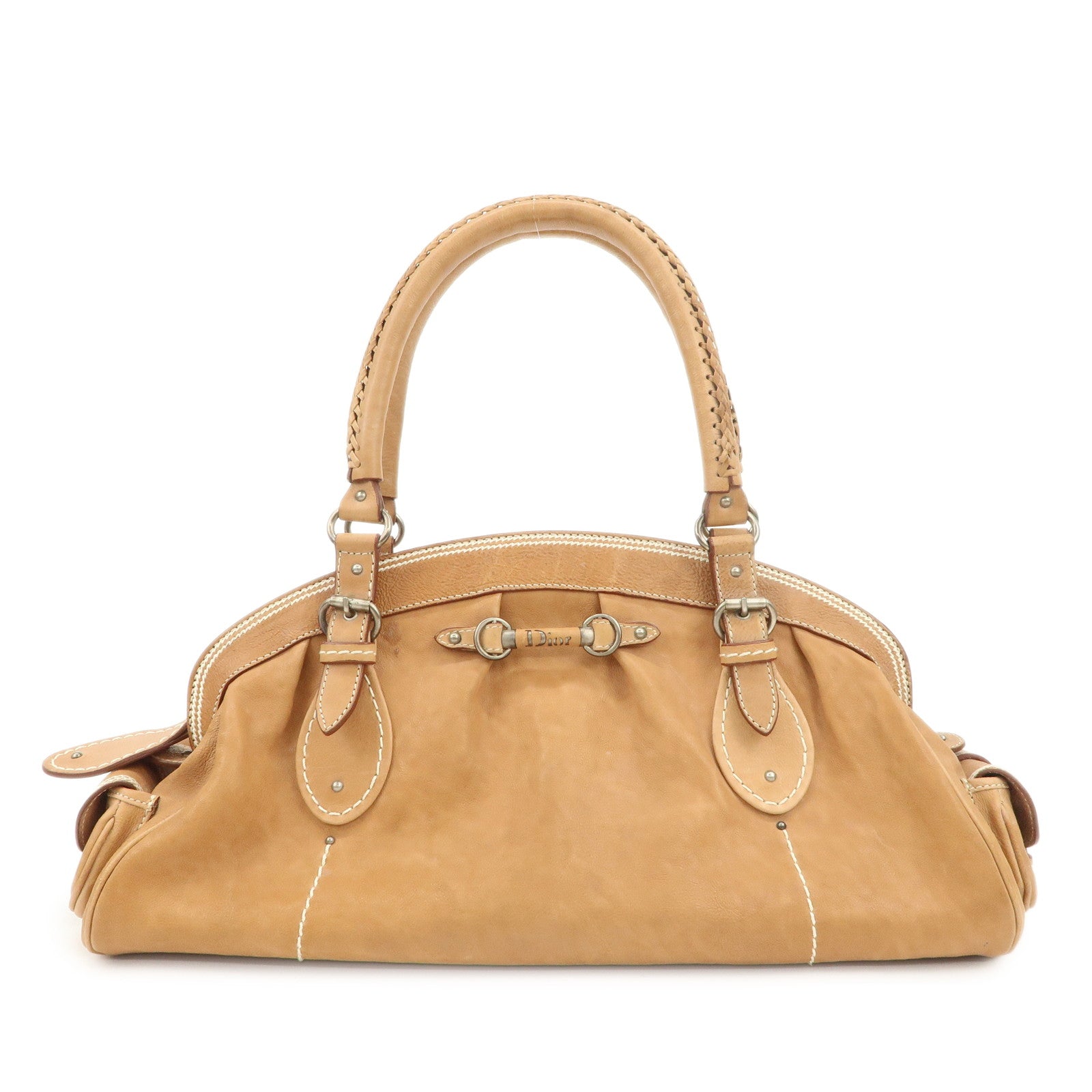 Christian Dior Logo Leather Shoulder Bag Hand Bag Brown
