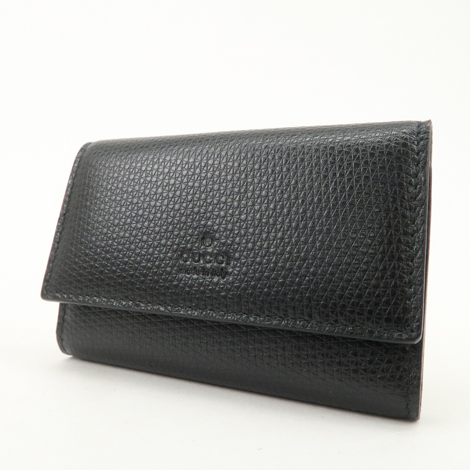 GUCCI Logo Leather 6 Rings Key Case Black 04579