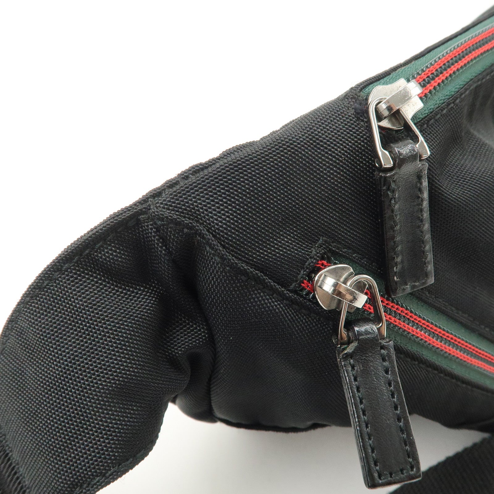 GUCCI Sherry Nylon Leather Body Bag Waist Bag Black 122350