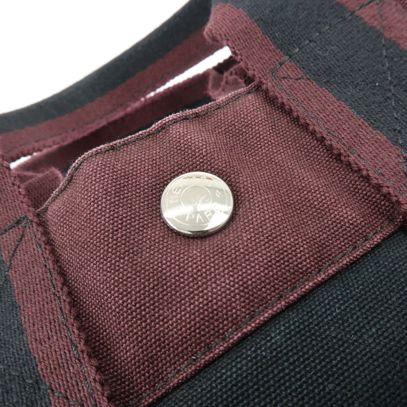 HERMES Fourre Tout PM Canvas Hand Bag Tote Bag Black Bordeaux