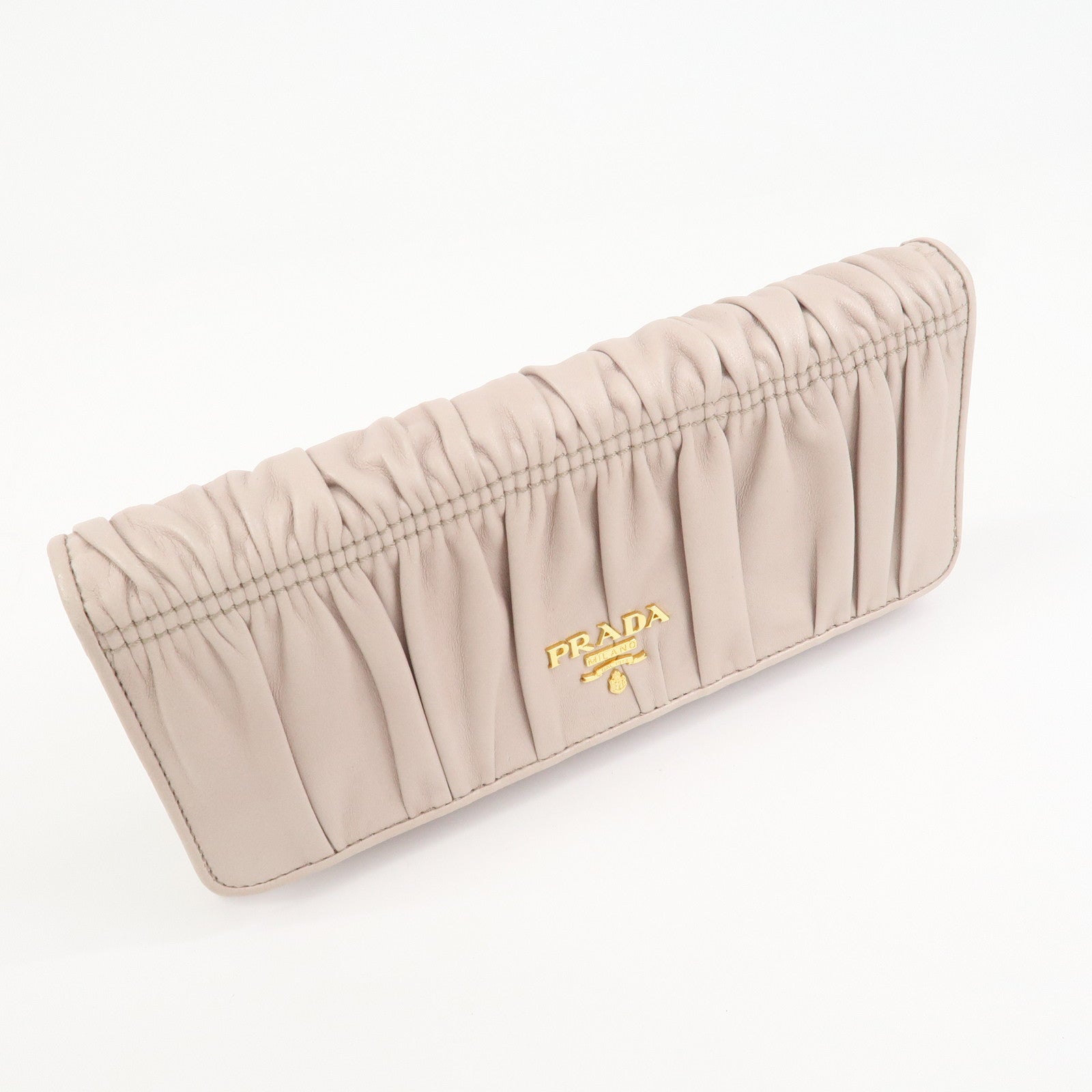 PRADA Nappa Gaufre Leather Bi-fold Long Wallet Light Beige 1M1132