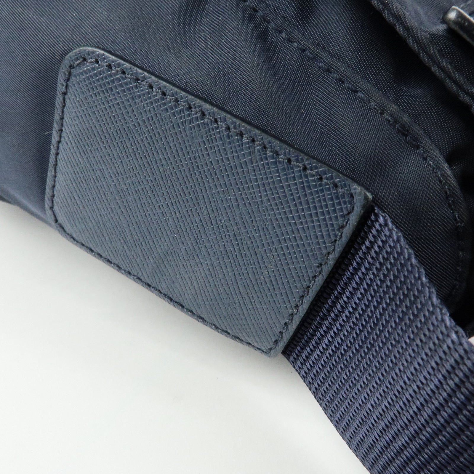 PRADA Triangle Logo Nylon Saffiano Leather Shoulder Bag Navy