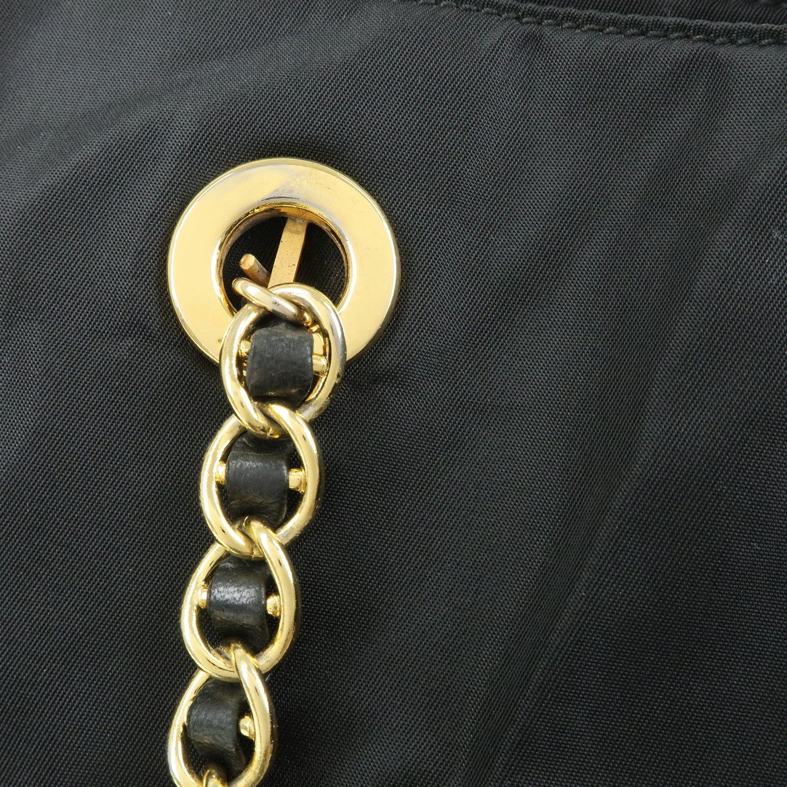PRADA Triangle Logo Nylon Leather Chain Shoulder Bag Black B4394