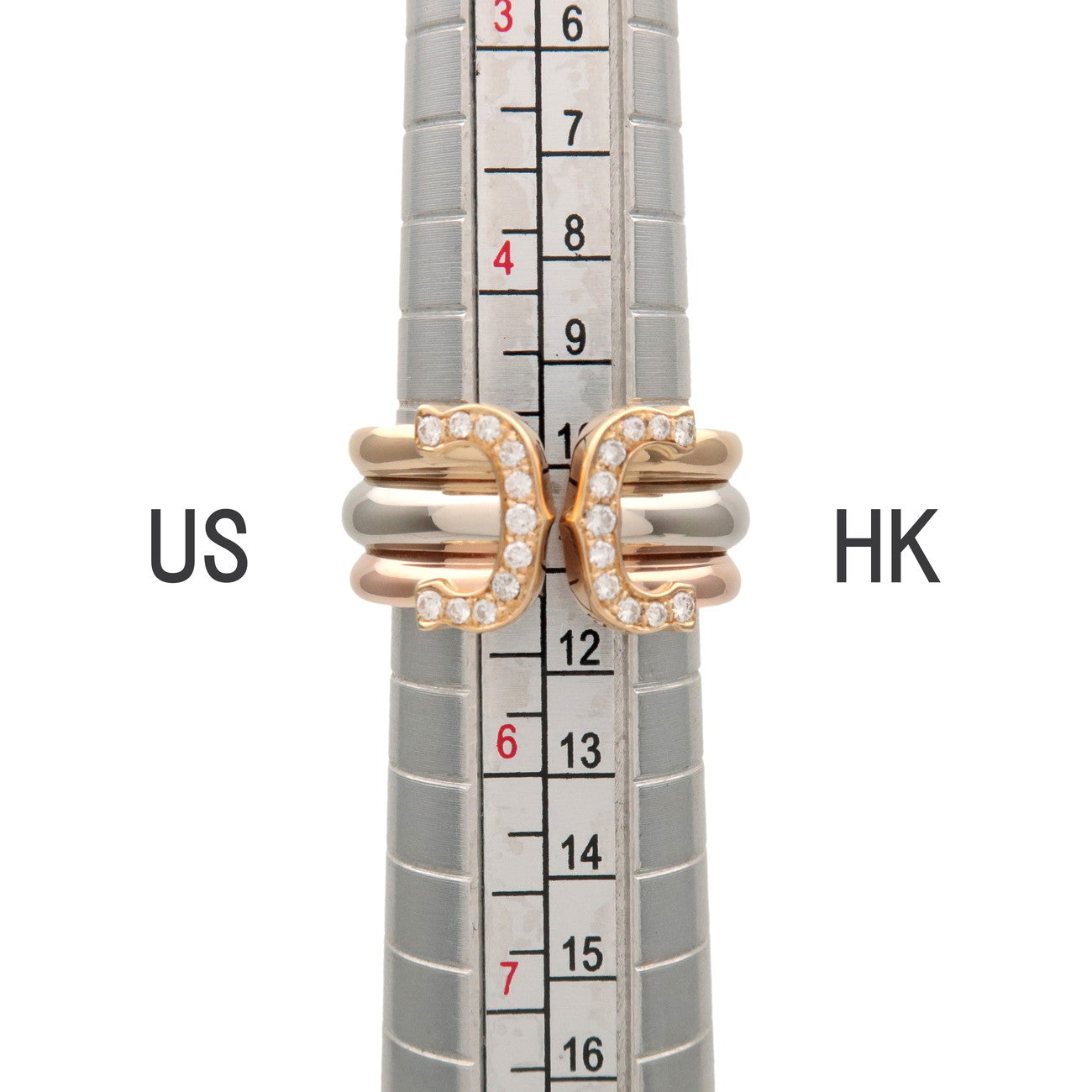 Cartier 2C 3Color Diamond Ring LM K18 750YG/WG/PG Gold #49 US5