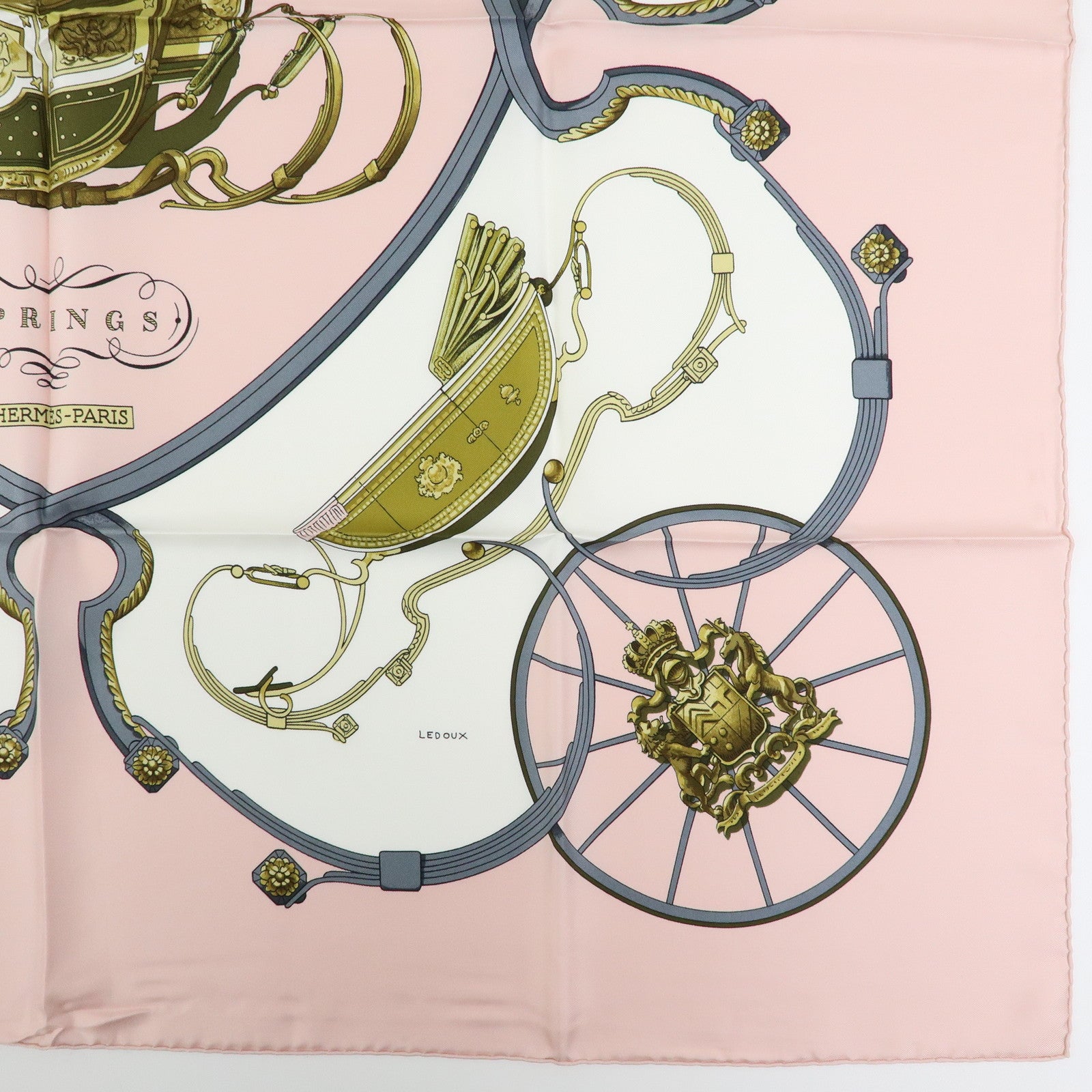 HERMES Carre 90 Silk 100% Scarf SPRINGS Light Pink Gold Grey