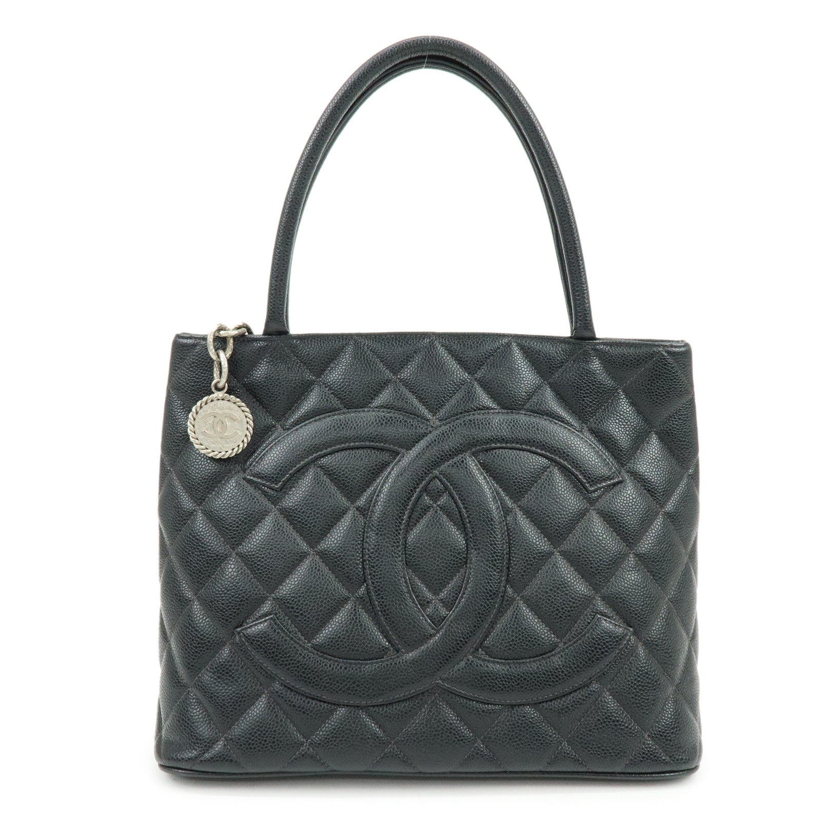 CHANEL Matelasse COCO Mark Medallion Tote Bag Hand Bag Black A01804
