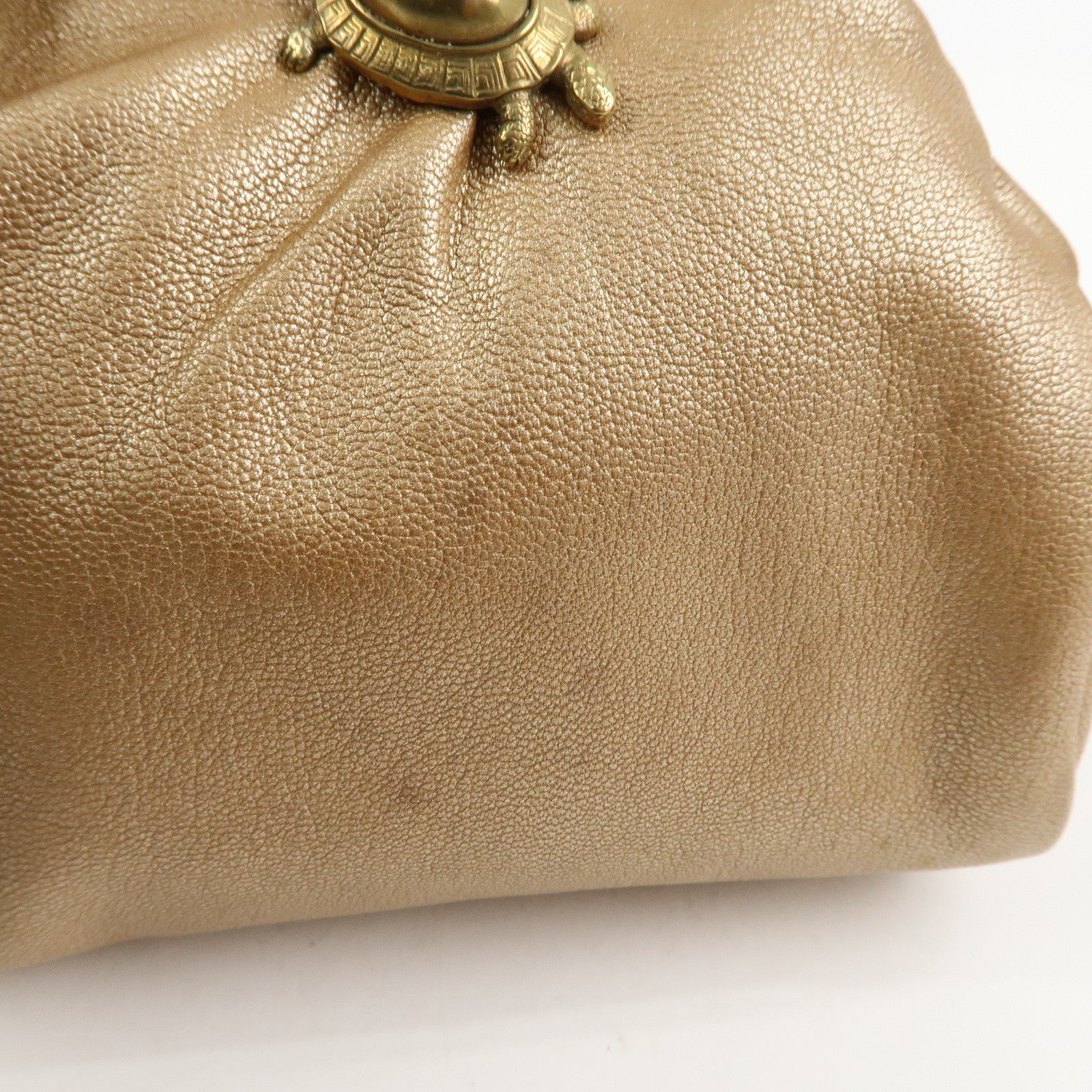 Ferragamo Leather Turtle Motif Chain Hand Bag Metallic Pink Beige