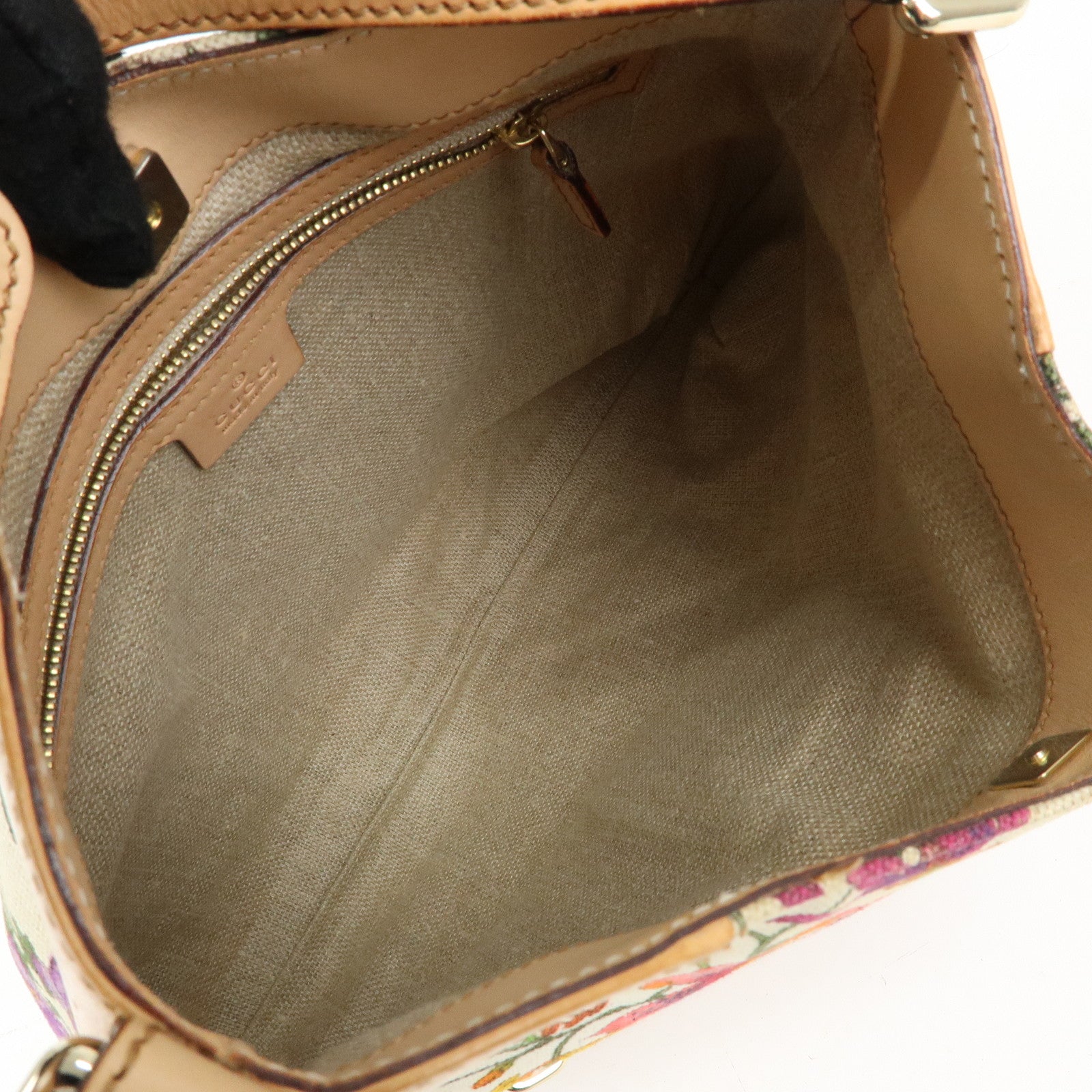 GUCCI Horsebit Flora Leather Canvas Shoulder Bag Beige White 137388