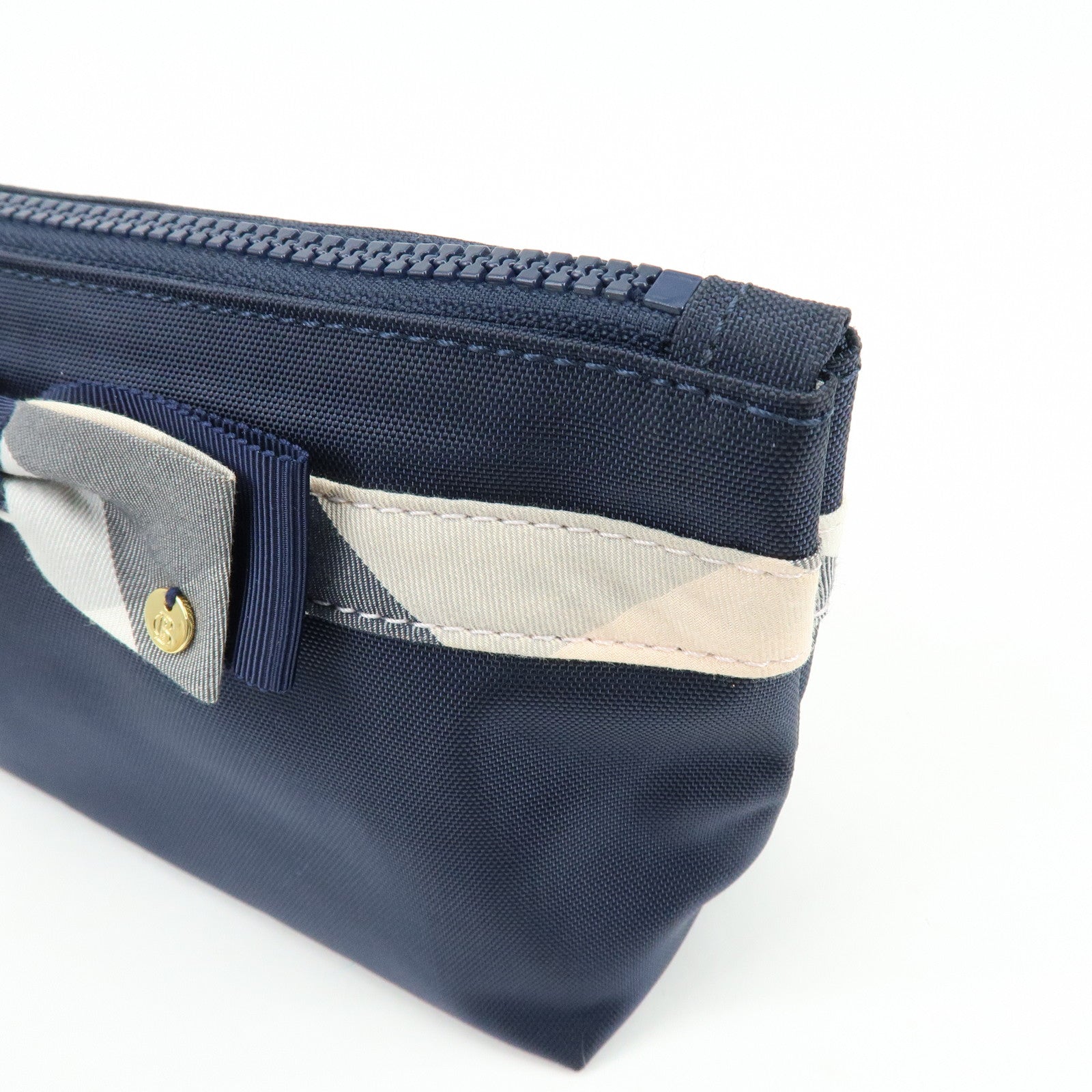 BURBERRY Set of 2 Canvas Pouch Cosmetic Case Beige Navy