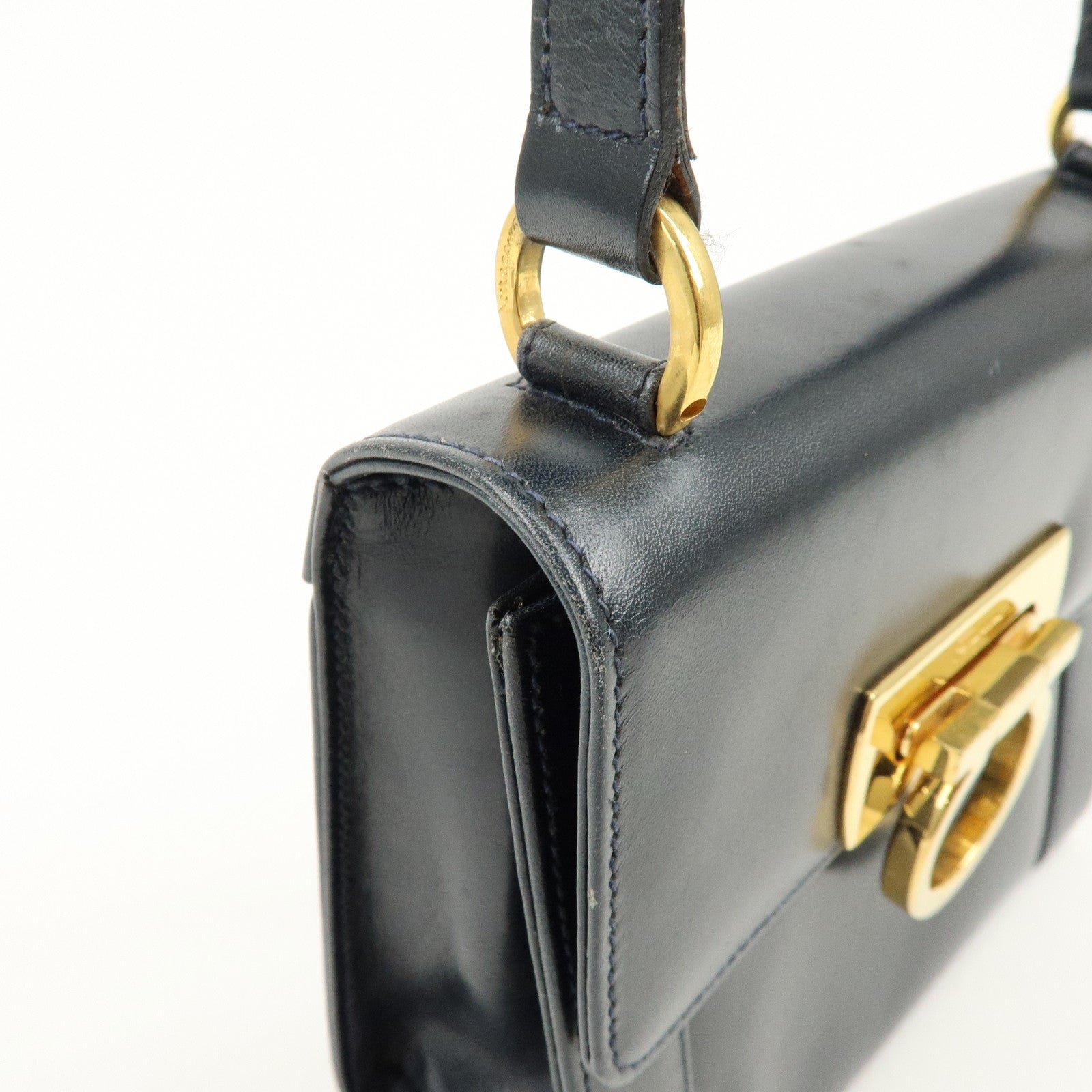 Ferragamo Gancini Leather Shoulder Bag Crossbody Bag Navy