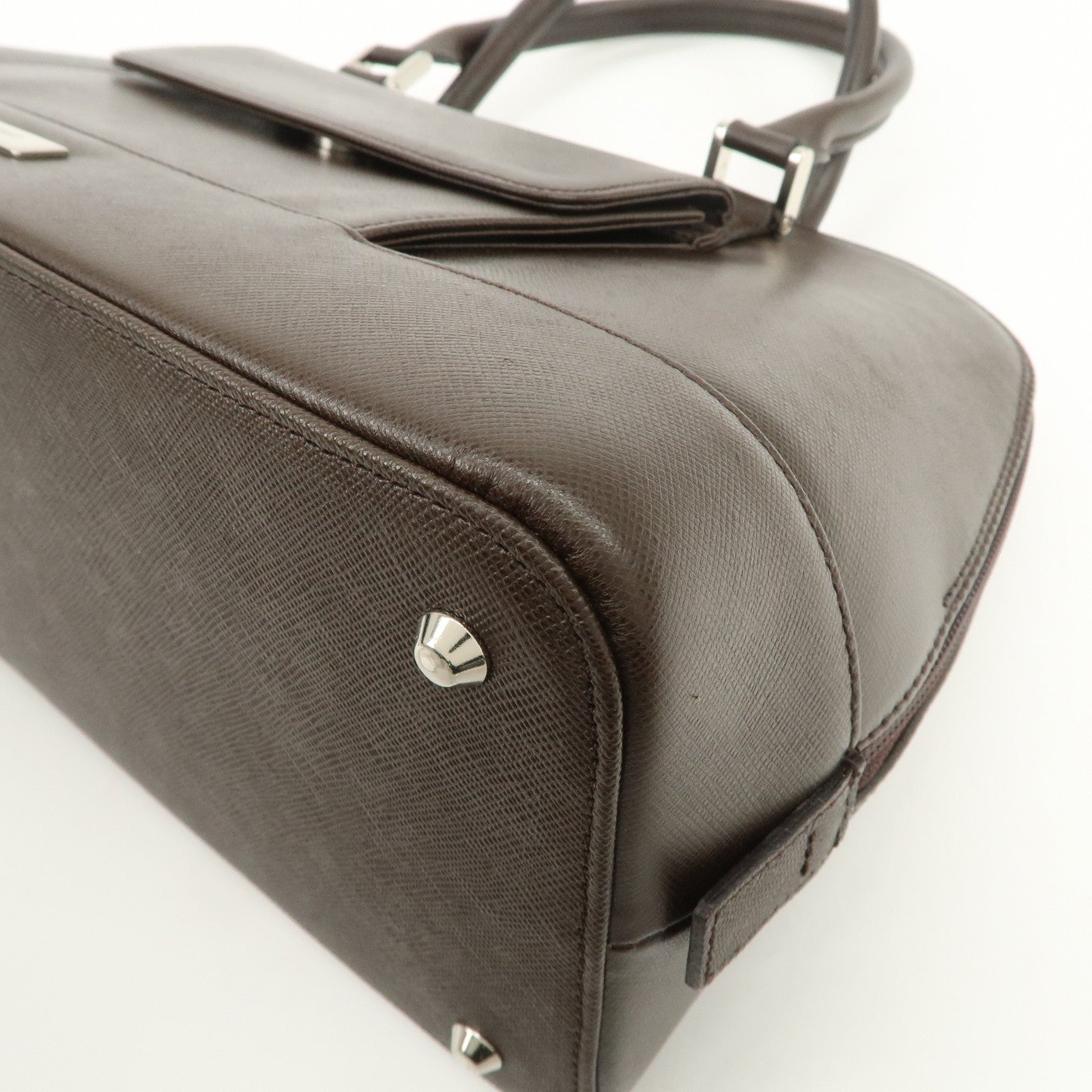 BURBERRY Logo Leather Hand Bag Brown