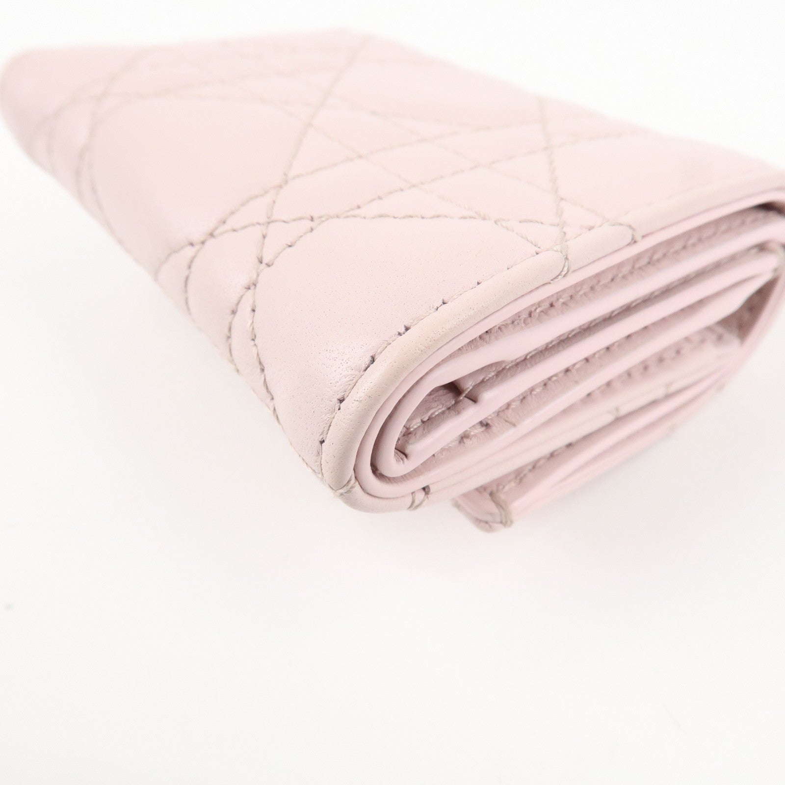 Christian Dior Cannage Leather Compact Wallet Pink Used