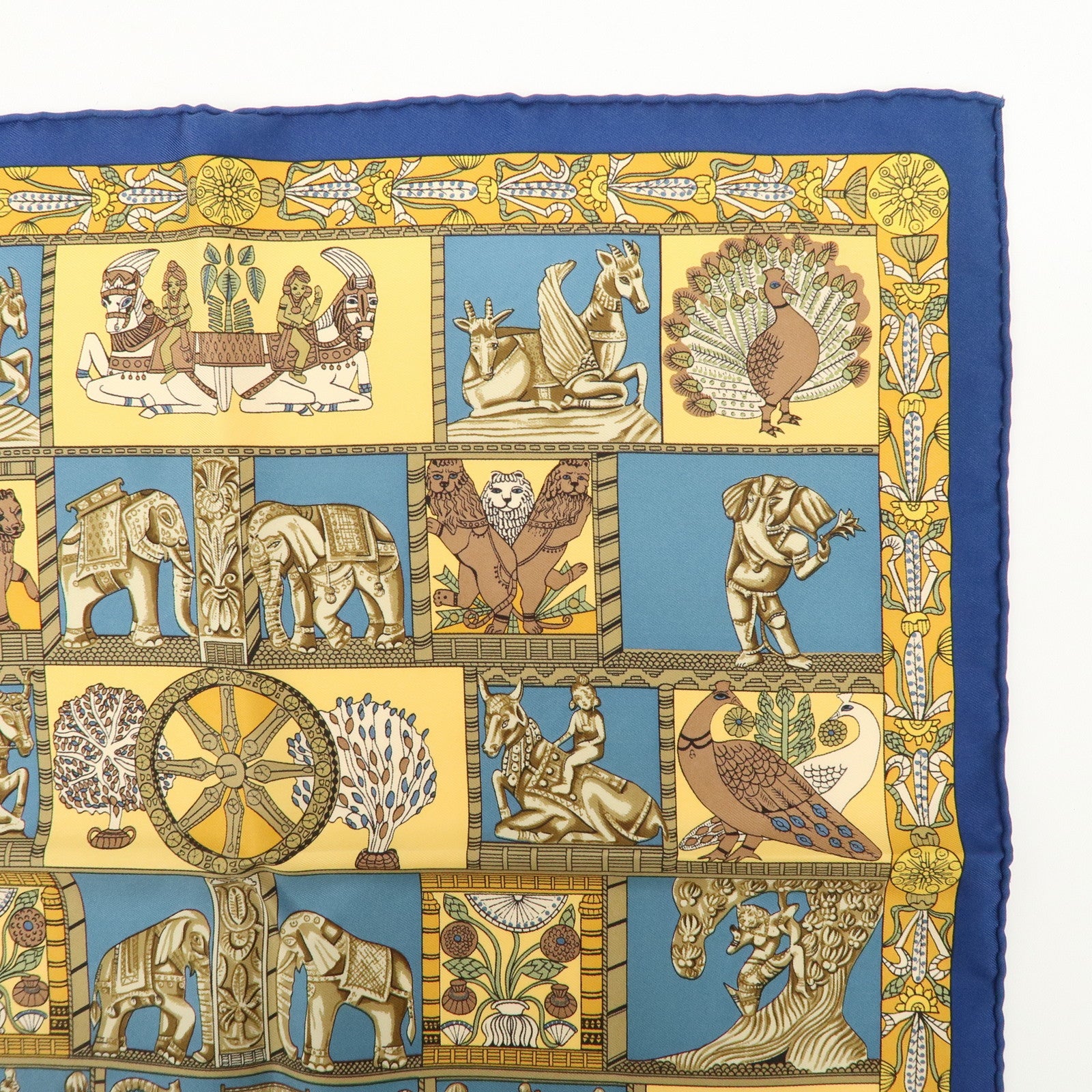 HERMES Carre 90 Silk 100% Scarf TORANA Blue