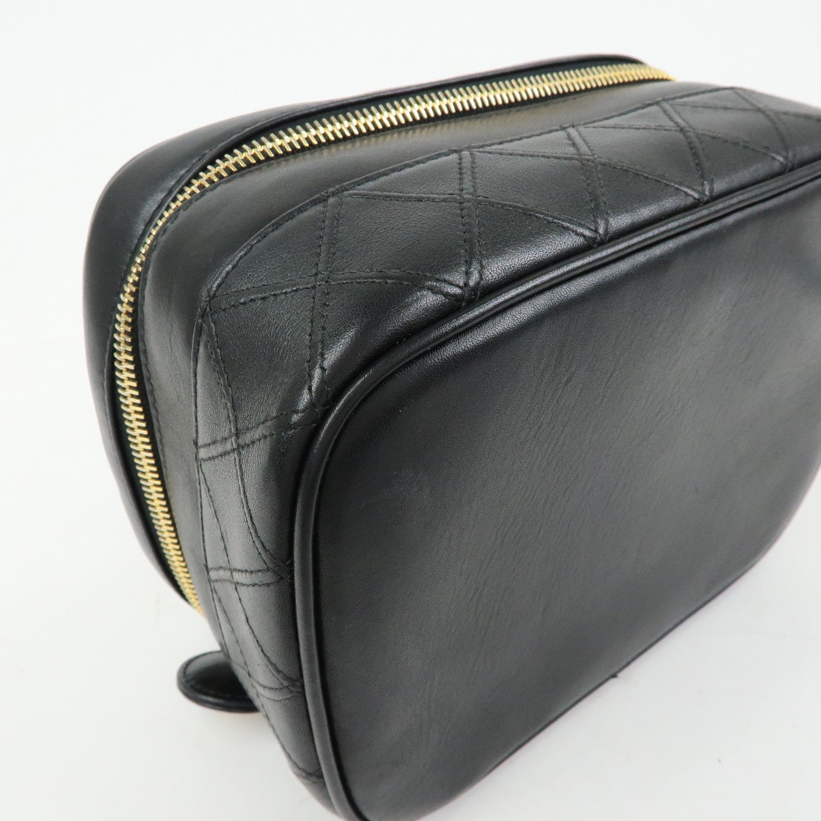 CHANEL Bicolore COCO Mark Lamb Skin Cosmetic Case Black A01618