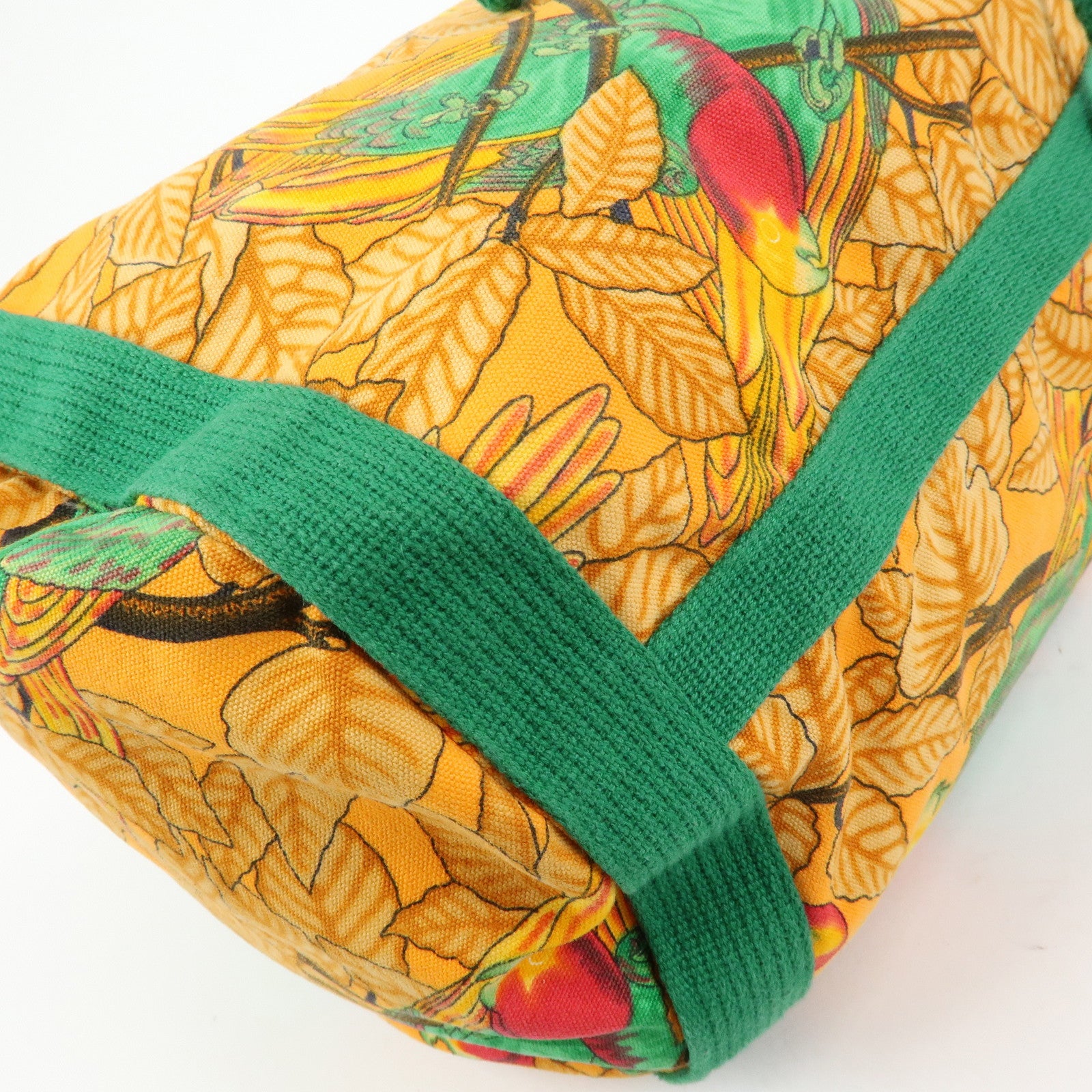 HERMES Canvas Drawstring Shoulder Bag Crossbody Bag Orange Green