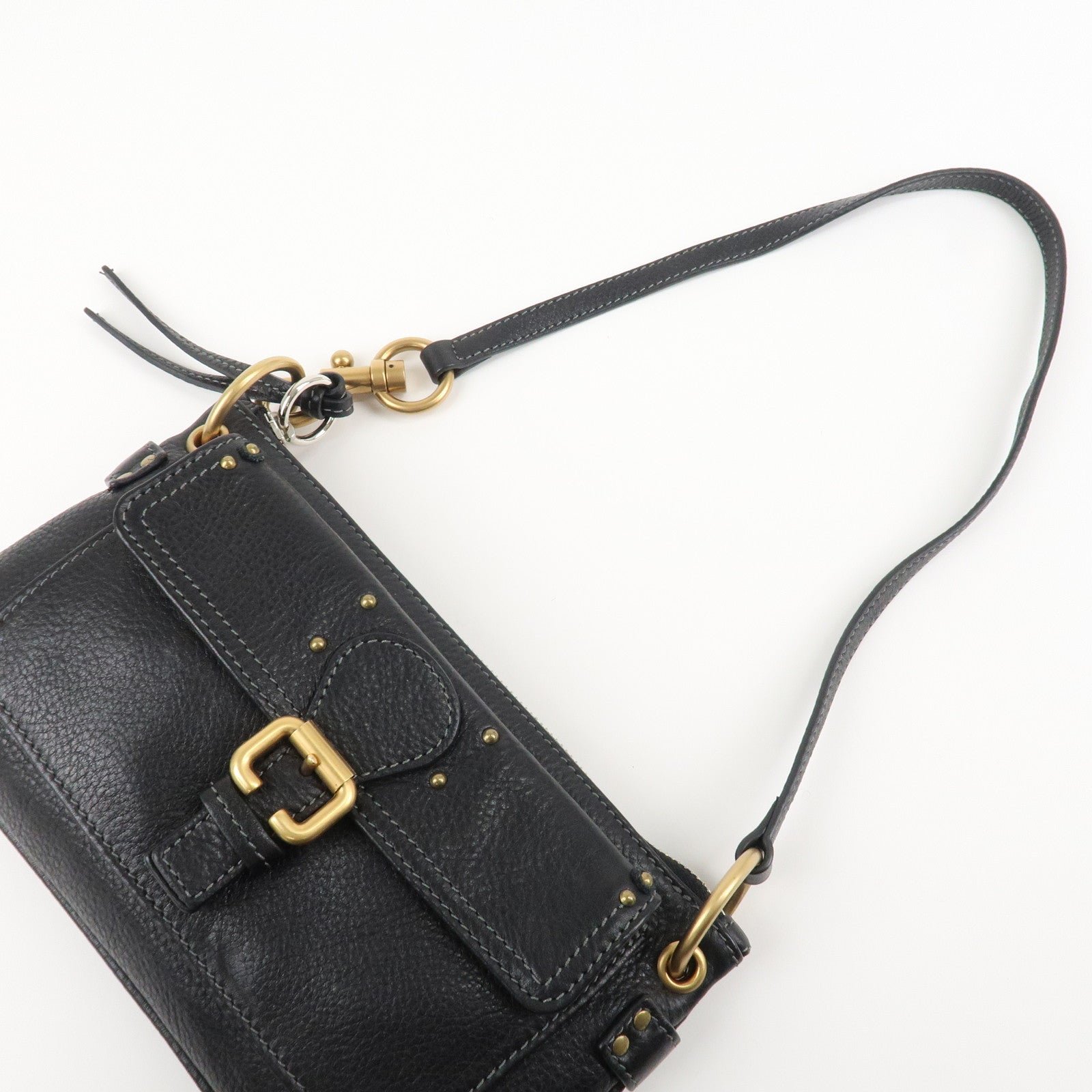 Chloe Paddington Leather Shoulder Bag Hand Bag Black Gold HDW Used